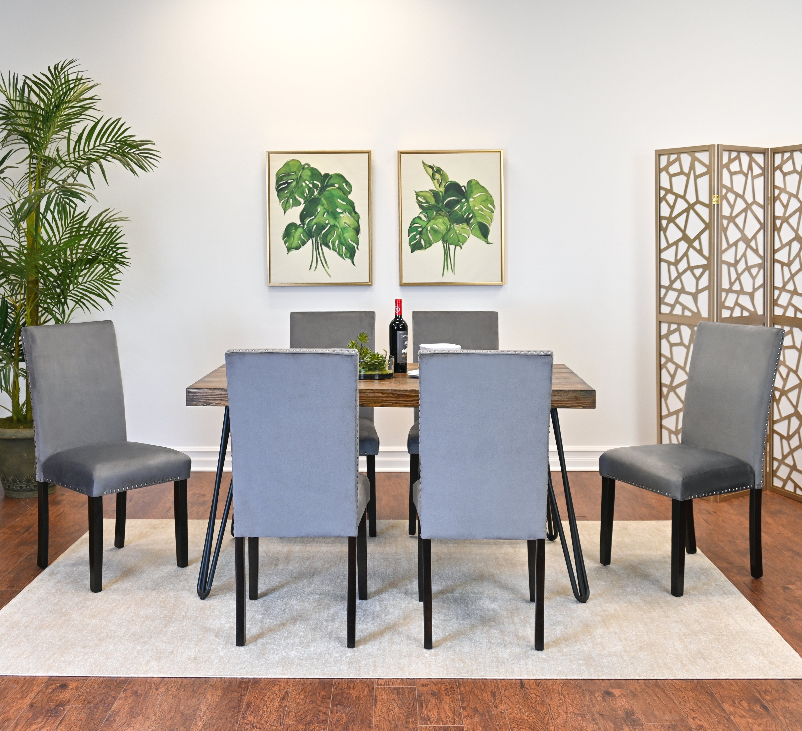 Roundhill Furniture Ashzo 7-Piece Dining Set with Hairpin Leg Table and 6 Chairs | Modern Kitchen & Dining Room Furniture for Family Gatherings & Entertaining