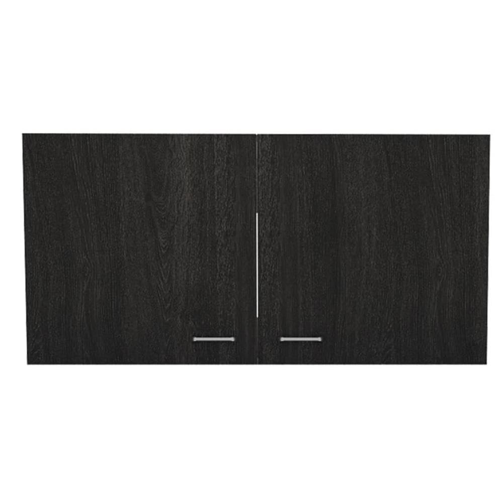 Tuhome Wall Cabinet with 2 Shelves & Double Door - White/Black for Living Room Storage