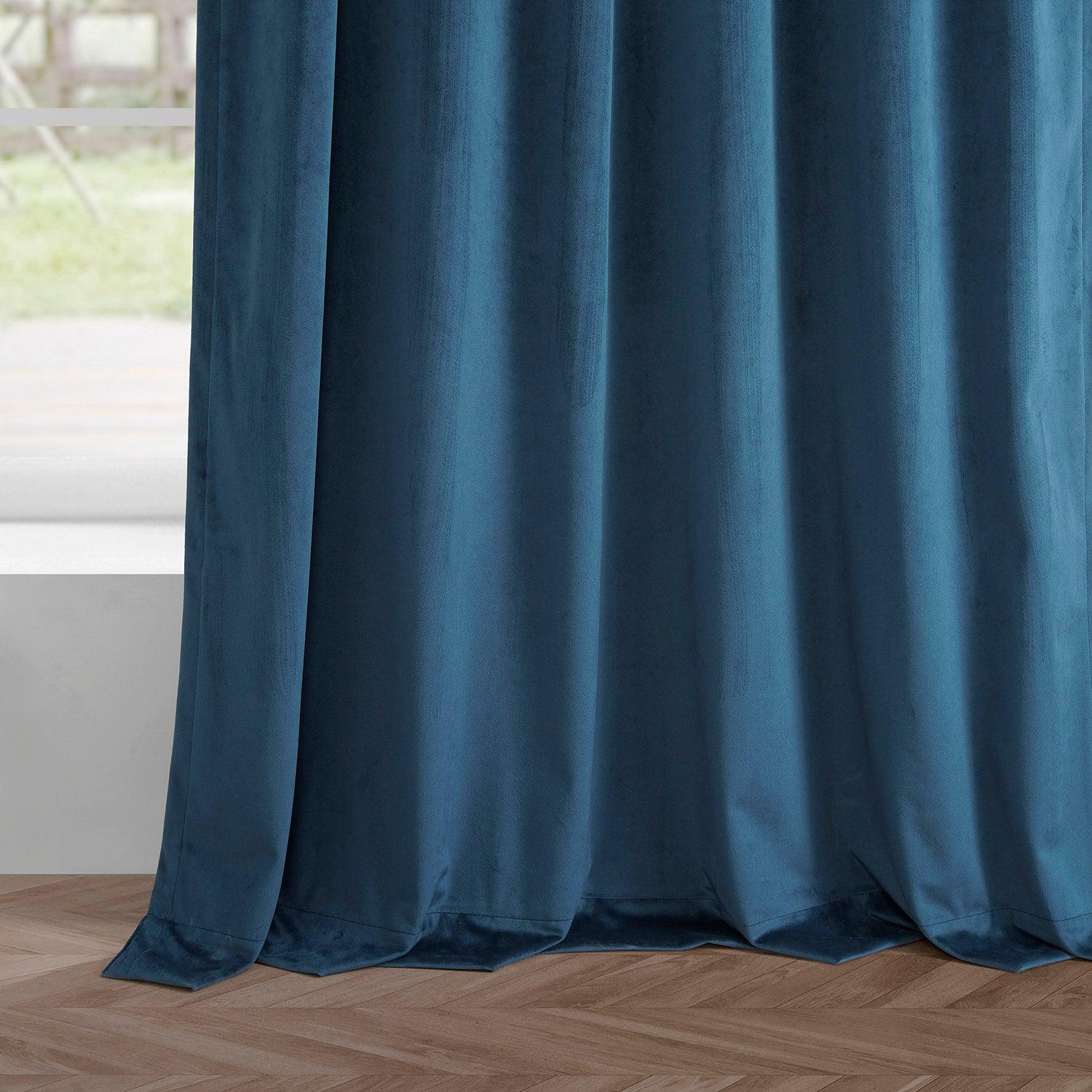 Dark Blue Velvet Blackout Curtains for Bedroom - Thermal Insulated Noise Reducing Drapes (Set of 2 Panels) - Perfect for Home Theater, Nursery & Light Sleepers