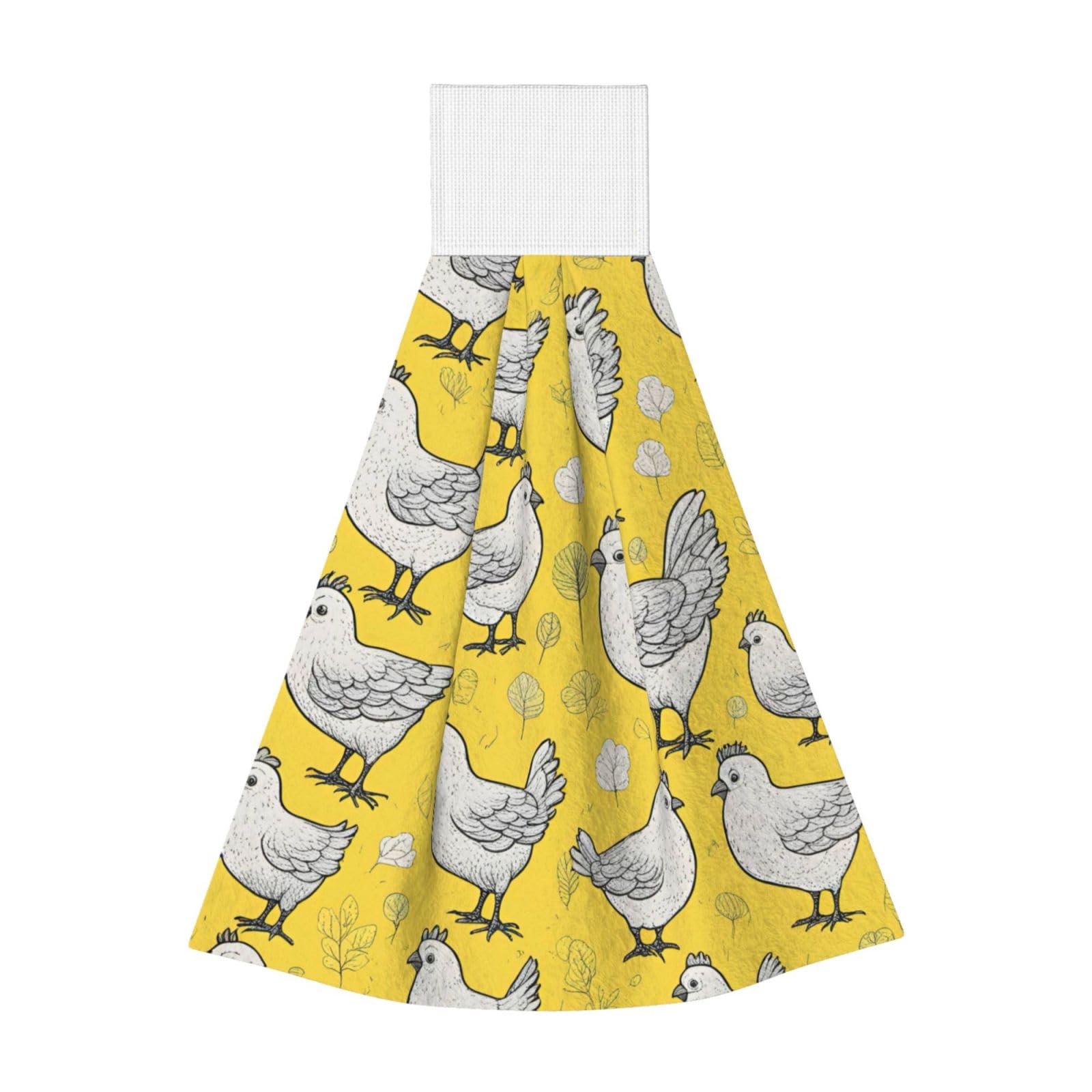 Premium Yellow Chicken Print Hanging Kitchen Towel - Soft Coral Velvet Hand Towels with Loop for Bathroom, Dish Wiping & Kitchen Use - Cute Farmhouse Decor for Home, Restaurant or Gift