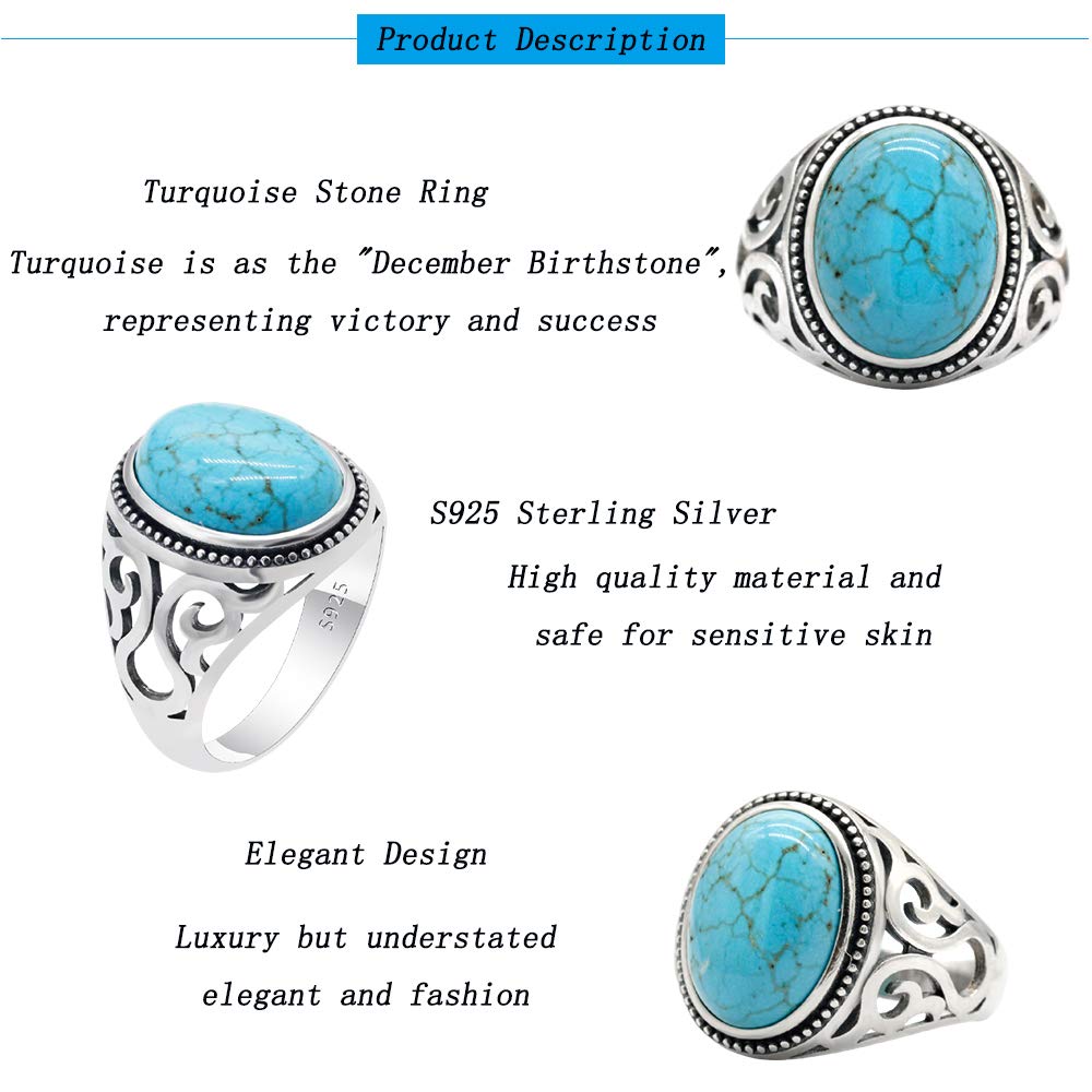 Vintage Turquoise Rings for Men - 925 Sterling Silver Bohemian Wedding Band, Retro Engagement & Party Jewelry - Perfect for Boho Weddings, Gifts & Special Occasions