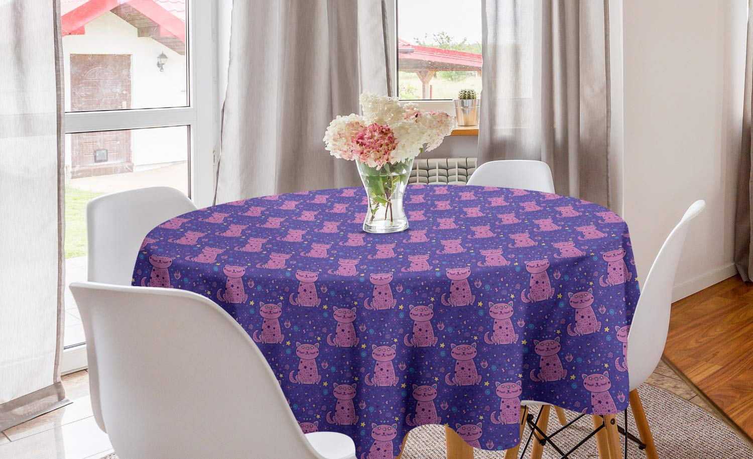 Ambesonne Cat Themed Round Tablecloth - 60