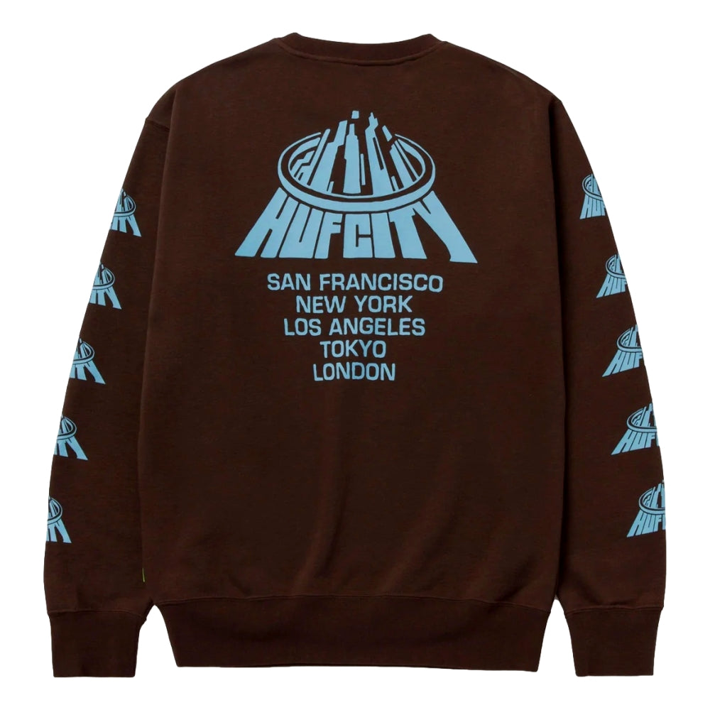 HUF City Crewneck Sweatshirt - Chocolate Brown | Men's Casual Streetwear Pullover for Urban Fashion & Everyday Comfort