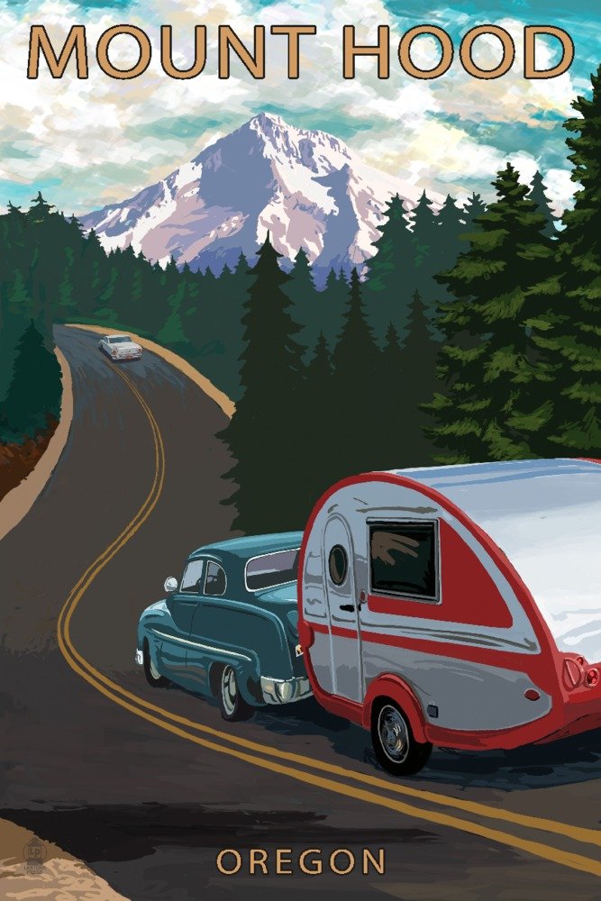 Mount Hood Oregon Retro Camper Road Trip Wall Art - 24x36 Signed Print Master Art Poster for Home & Office Decor | Vintage Travel Poster, Cabin & RV Wall Decor