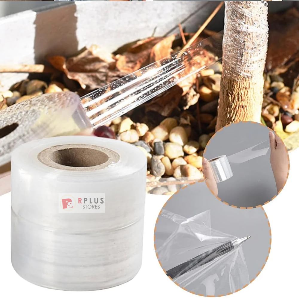 RPLUS STORES Compostable Packing Wrap Roll - 3 inch x 200 Meters (7.62 cm x 656 ft) Transparent Stretchable Tape for Shipping, Grafting, Plant Support & Nursery Use | Eco-Friendly Multipurpose Wrapping Solution for Home, Garden & Office