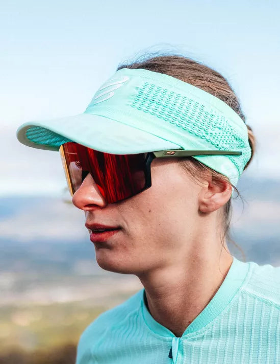 Compressport Unisex Spiderweb Headband - Breathable & Adjustable for Running, Cycling & Workouts - Eggshell Blue/White - On/Off Design for Sports & Fitness Activities