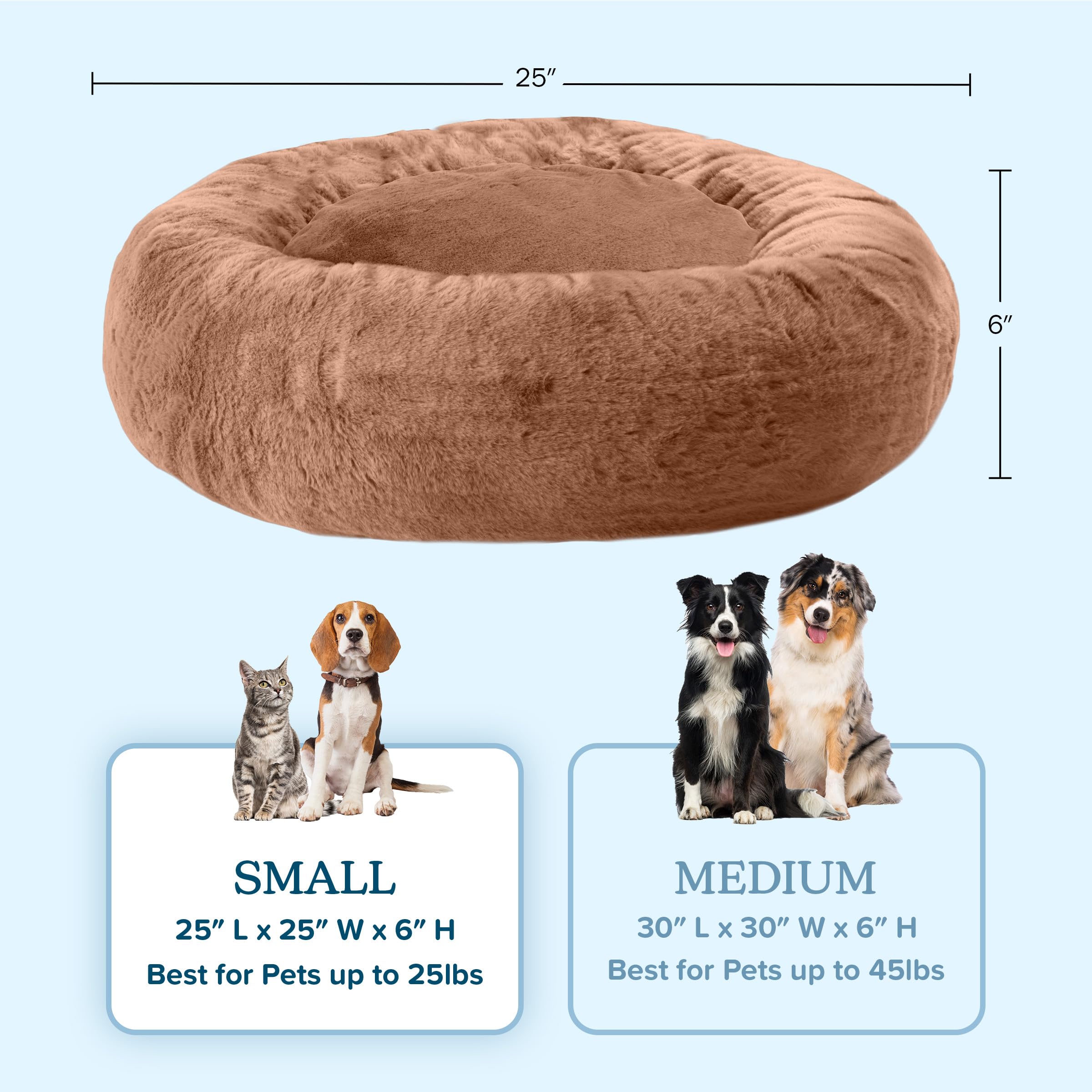 PETMAKER Donut Dog Bed for Small Dogs & Cats - Washable Removable Cover & Anti-Slip Bottom - Cozy Pet Bed for Puppies & Kittens - Perfect for Home, Crate & Travel (Beige)
