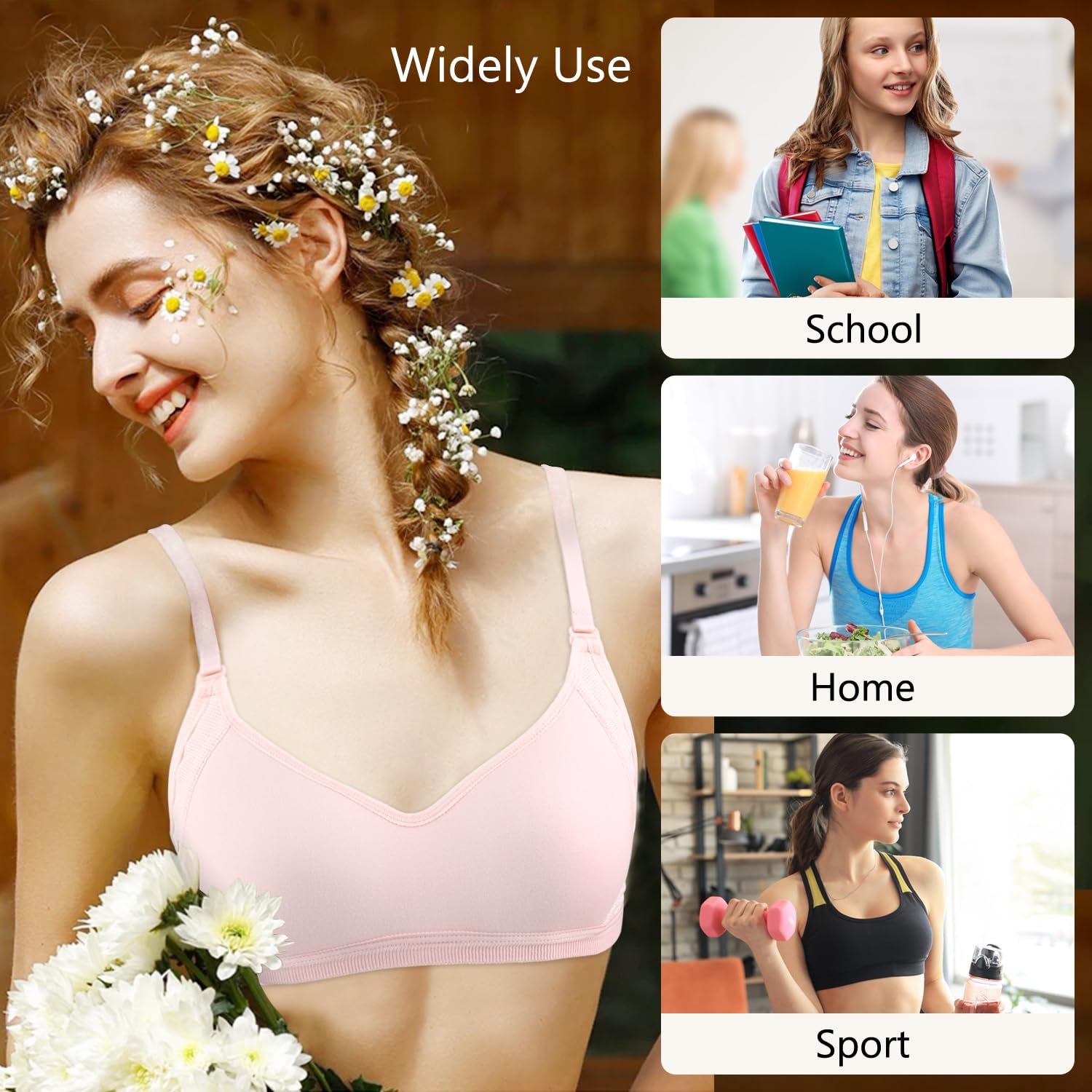 Phennie's Wireless Crop Bras for Teen Girls - Soft Cotton Bralette with Breathable Thin Cups - Perfect for School, Sports, and Everyday Comfort