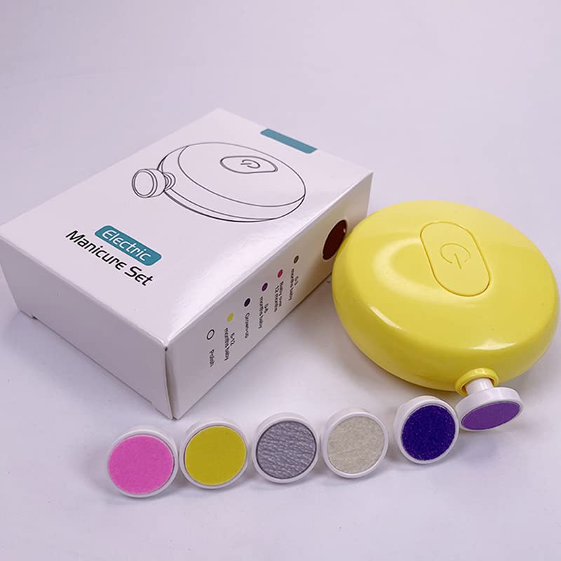Safe Electric Baby Nail Trimmer Set - Low Noise Kids Nail Clipper with 3 Replaceable Grinding Heads (Yellow) - Gentle Nail Care for Newborns, Toddlers & Infants at Home or Travel