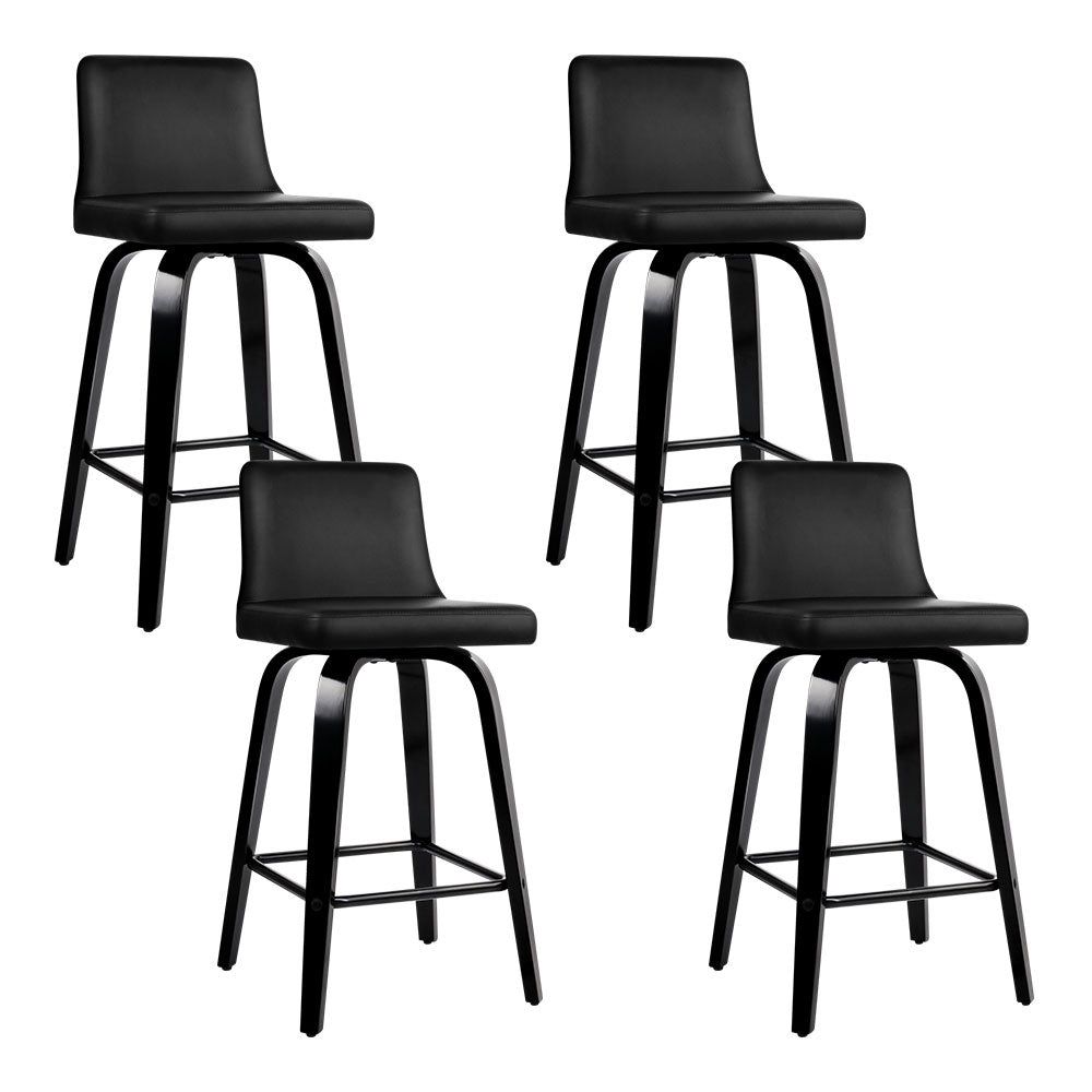 4 Bar Stools for Kitchen Counter - Swivel Leather Bar Stools with Wooden Frame - Perfect for Dining, Breakfast Nook & Home Bar Decor
