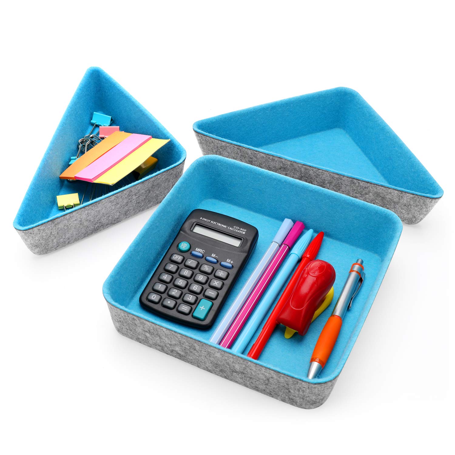 Welaxy 3-Pack Felt Drawer Organizer Trays - Sky Blue Desktop Storage Bins for Office, Kitchen, Bathroom & Closet Organization