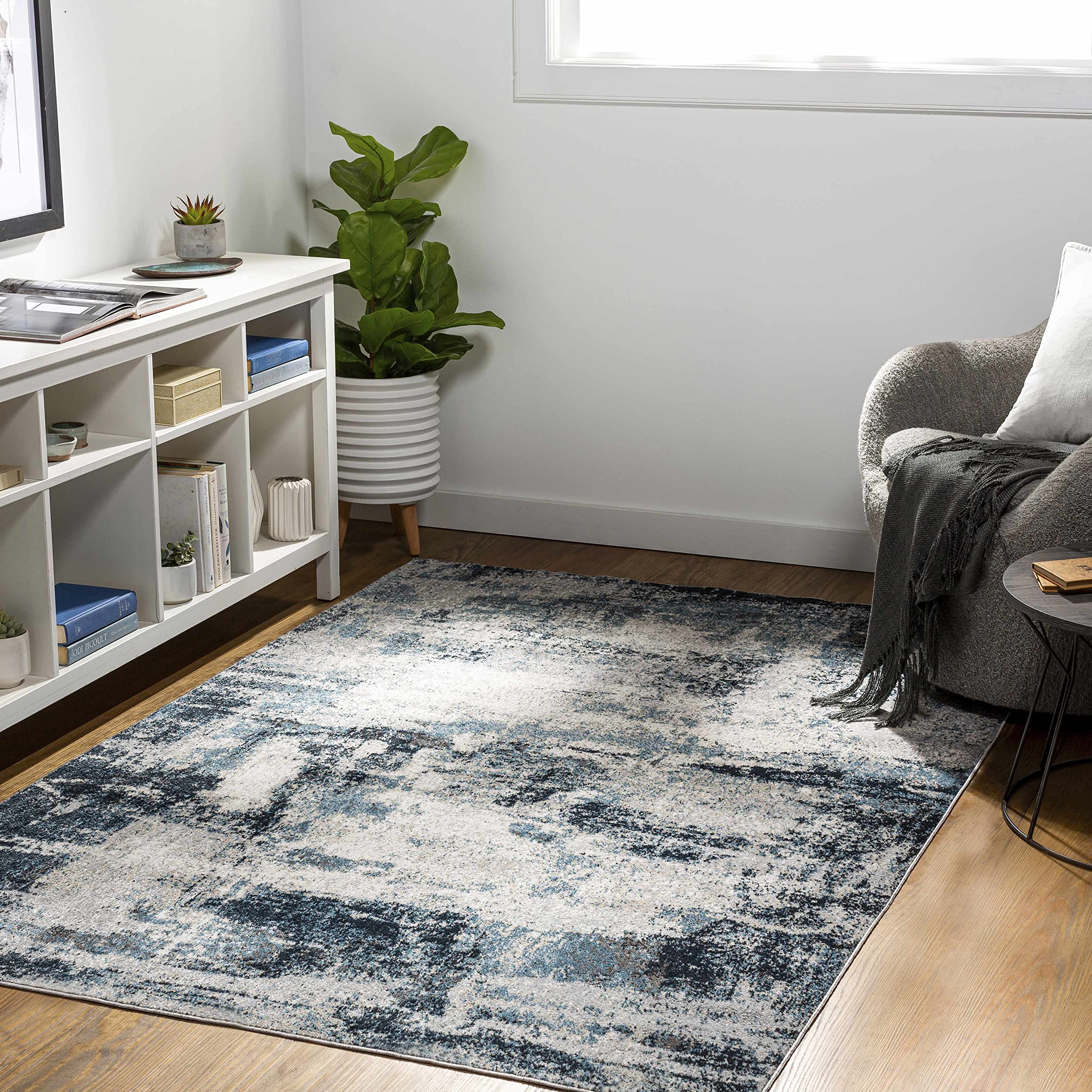 Hauteloom Pugo Soft Machine Washable Area Rug for Living Room & Bedroom - Beige & Blue 7'10