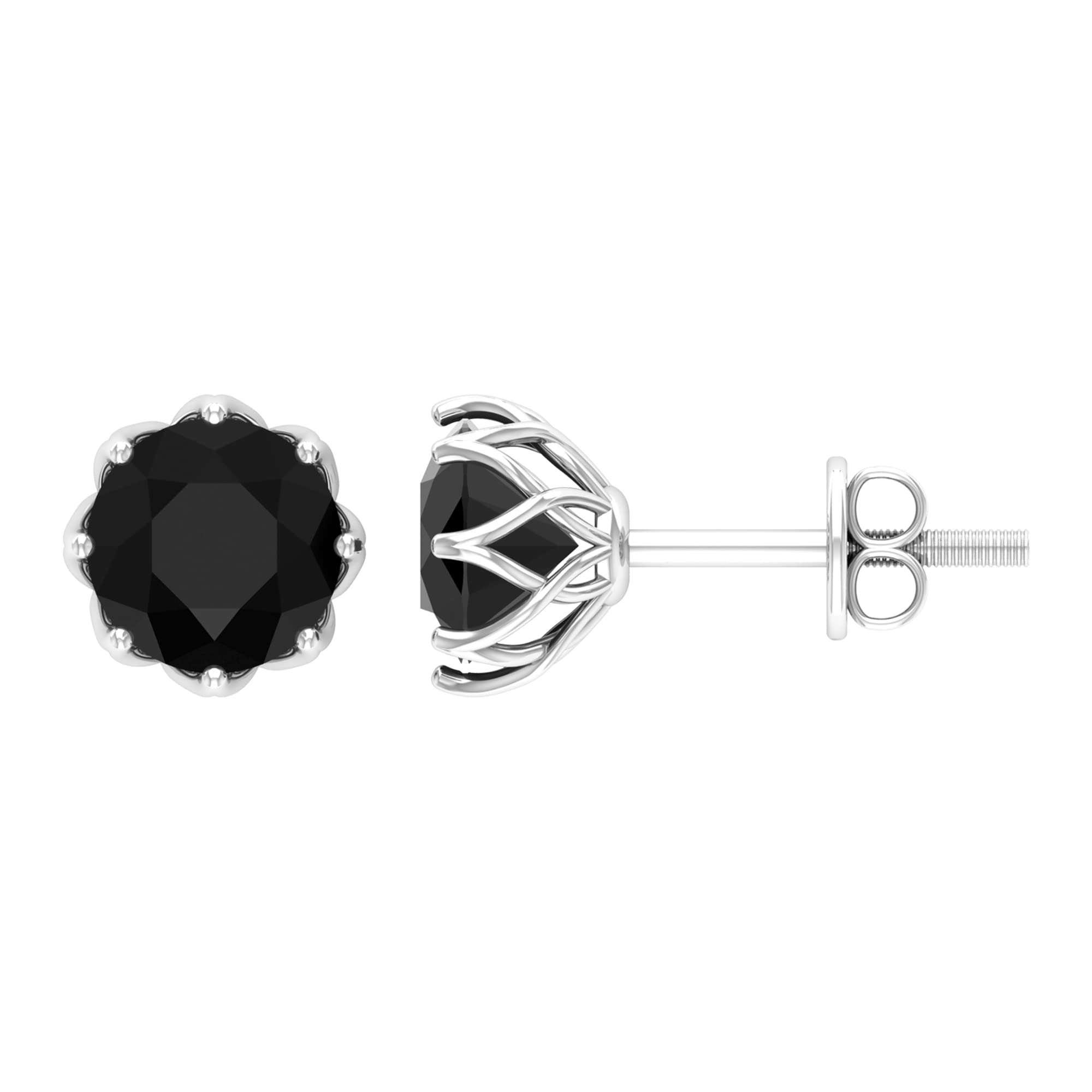 Black Diamond Solitaire Stud Earrings in Floral Setting - 14K Gold Plated Hypoallergenic Earrings for Women, Perfect Birthday Gift & Anniversary Present for Her | Elegant Jewelry for Weddings, Parties & Special Occasions