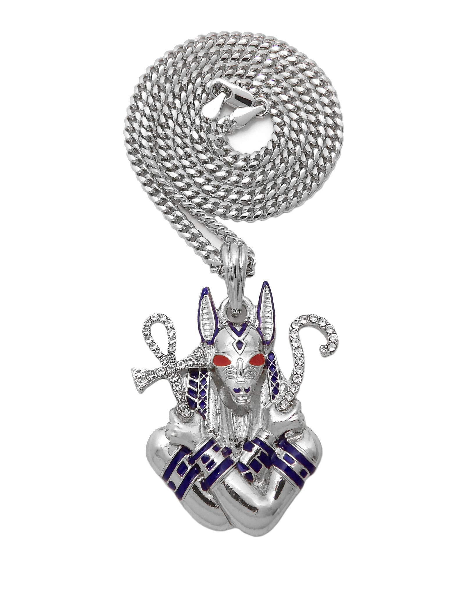 18K White Gold Iced Anubis Pendant with 18