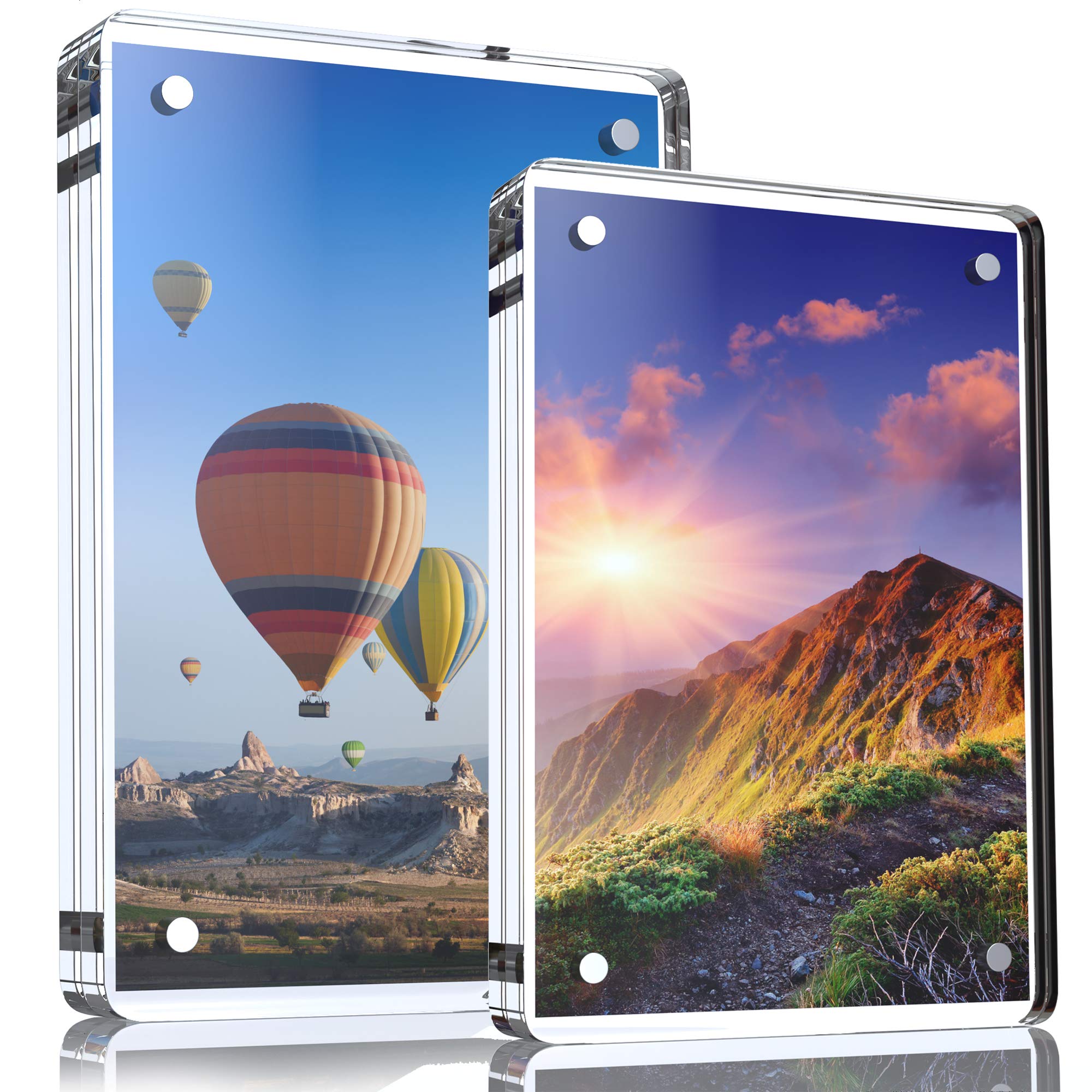 10 Pack Acrylic Picture Frames 4.25x6.25 & 5.25x7.25 - Frameless Freestanding Double Sided Photo Frames for Postcards, Wall Art & Tabletop Displays (5-4Wx6L + 5-5Wx7L) - Perfect for Home Decor, Office & Gift Giving
