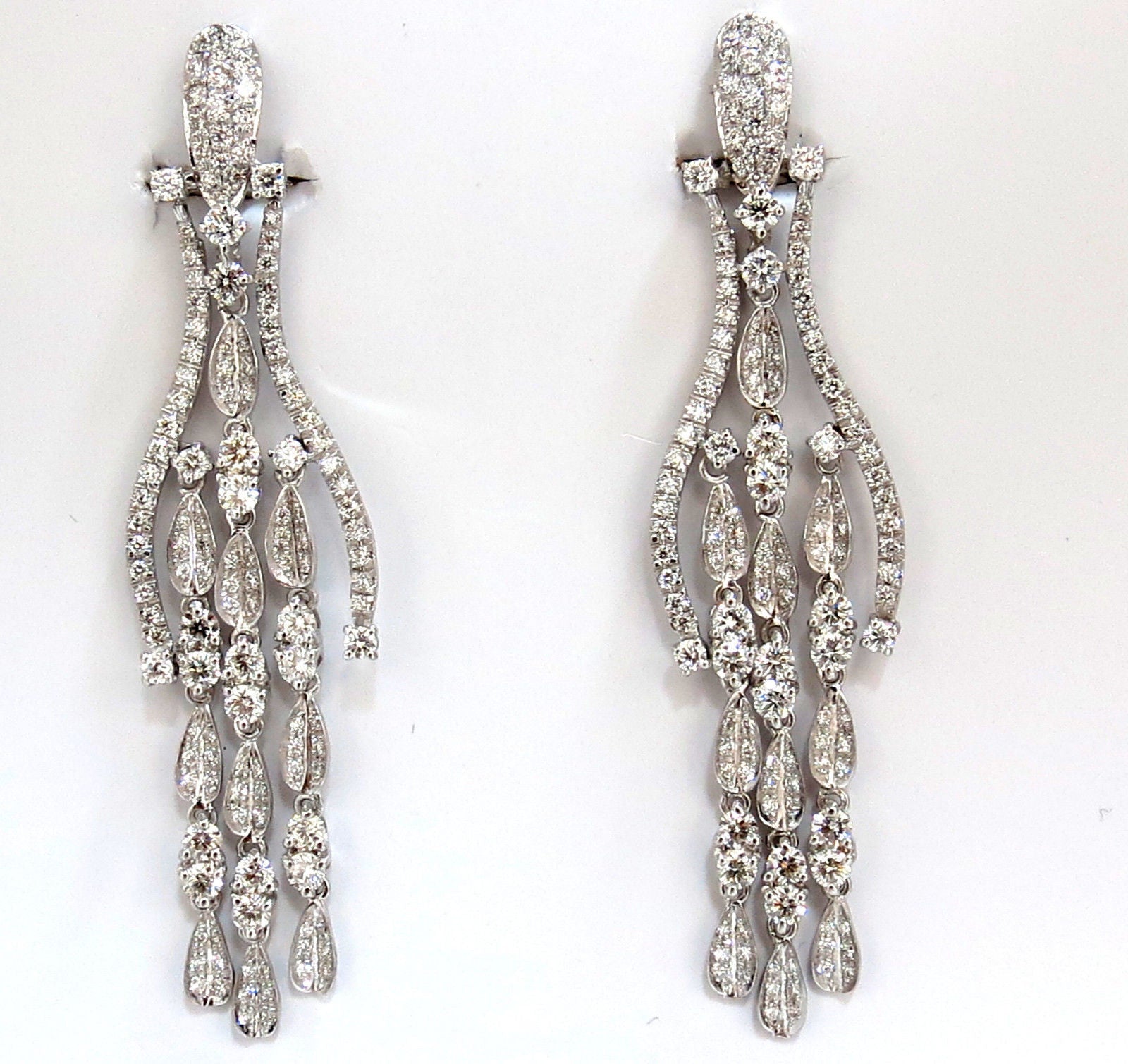 6.00ct Natural Diamond Dangle Earrings - 18K Gold Wishbone Petal Chandelier Earrings for Women | Elegant Wedding, Party & Evening Wear Jewelry