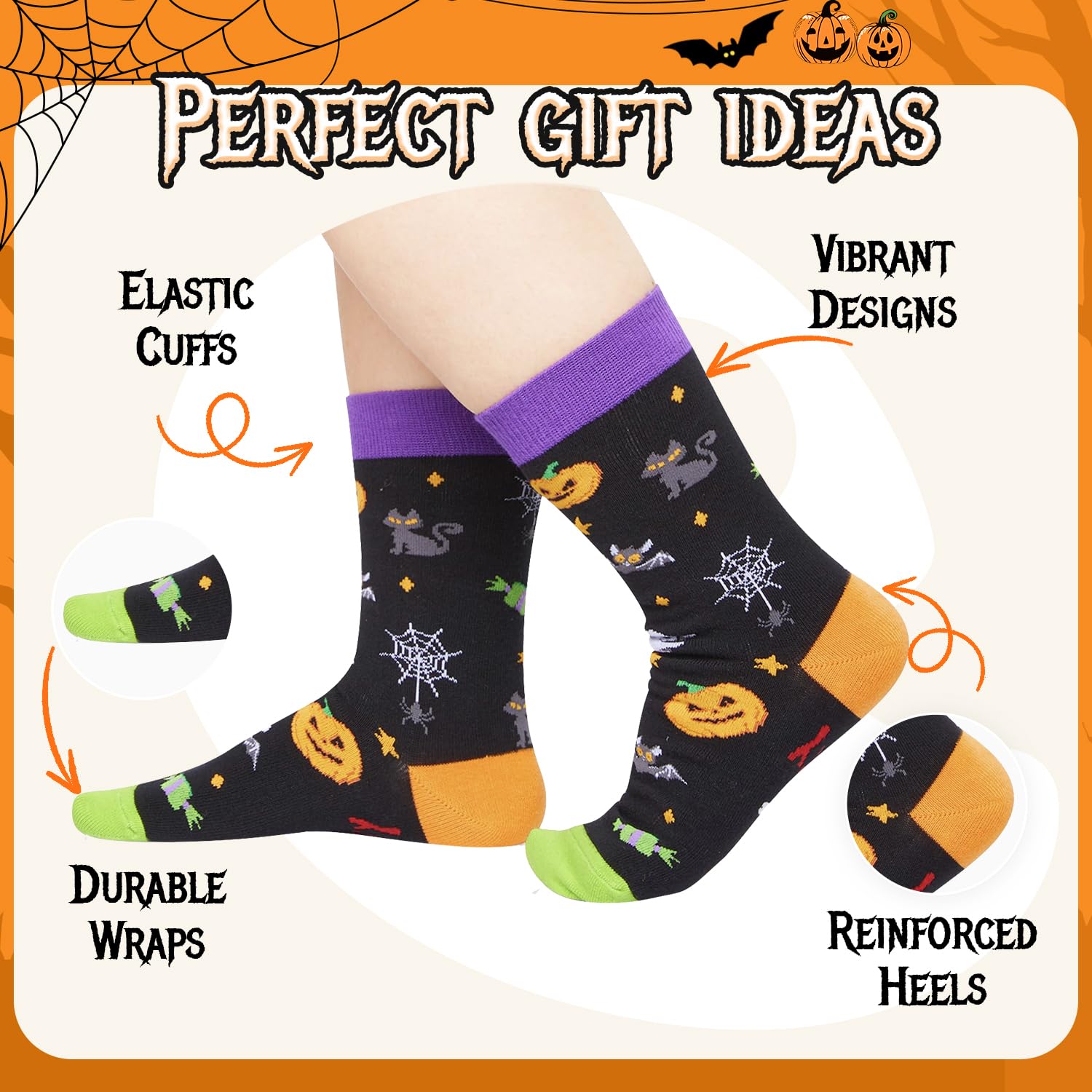 HappyPop Halloween Pumpkin Socks - Spooky Gifts for Pumpkin Lovers | Perfect for Halloween Costumes, Party Favors & Cozy Fall Outfits