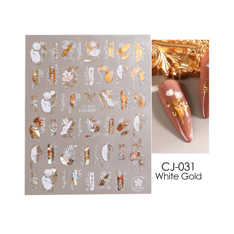 Floral Nail Art Stickers - Elegant White & Gold Leaf Design for DIY Manicure | Perfect for Parties, Weddings, and Special Occasions