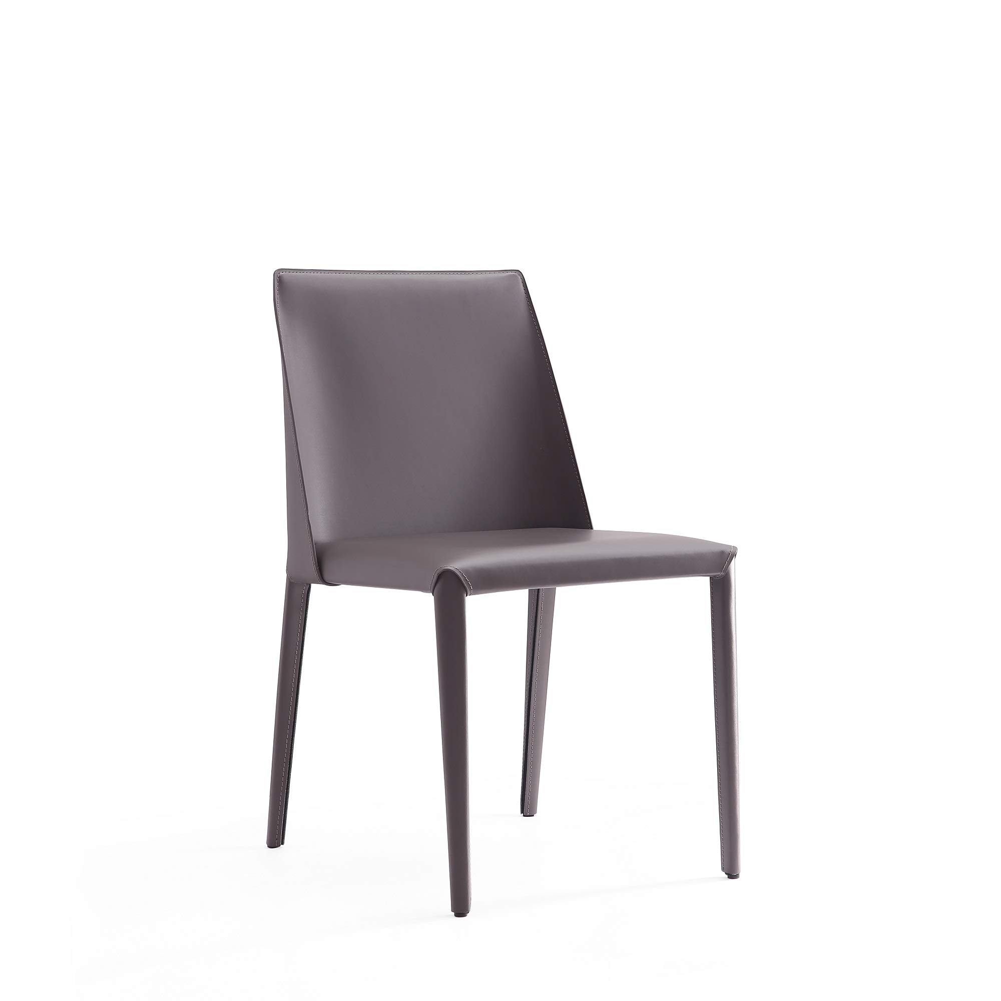 Paris Modern Saddle Leather Dining Chairs - Set of 2 Grey Metal Frame Kitchen Chairs with Padded Seat | Fully Assembled Comfortable Accent Furniture for Dining Room, Kitchen & Breakfast Nook