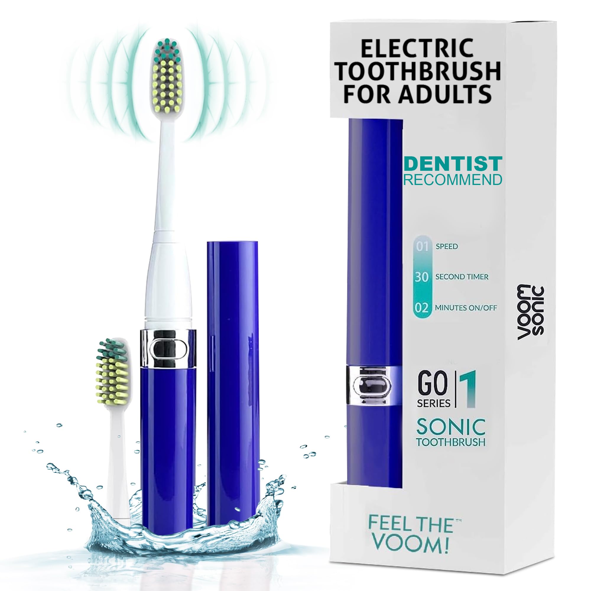 Voom Sonic Go 1 Series Travel Electric Toothbrush - Battery Powered Rechargeable Toothbrush for Adults & Kids | Dentist Recommended | Portable with 2 Minute Timer | Perfect for Travel, Camping & Daily Oral Care (Royal Blue)