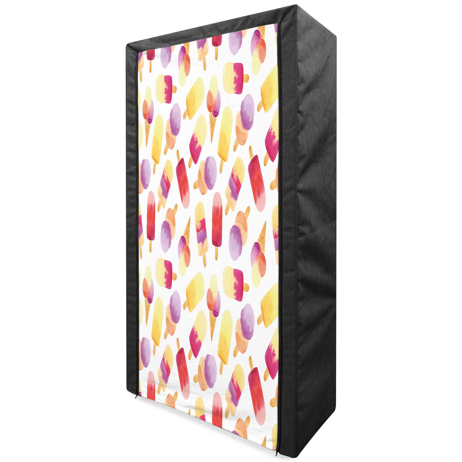 Ambesonne Ice Cream Themed Portable Fabric Wardrobe - Pastel Watercolor Ice Cream Cone Design, 33.5