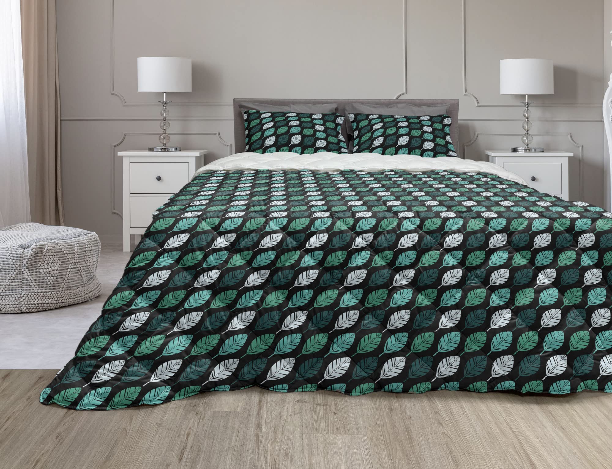 Ambesonne Forest Comforter Set with Leaf Motifs - Twin Size Dark Green & Seafoam Microfiber Duvet Cover & Sham - Nature Inspired Botanical Bedding for Cozy Bedroom Decor - Perfect for Guest Rooms, Dorms & Cabin Retreats
