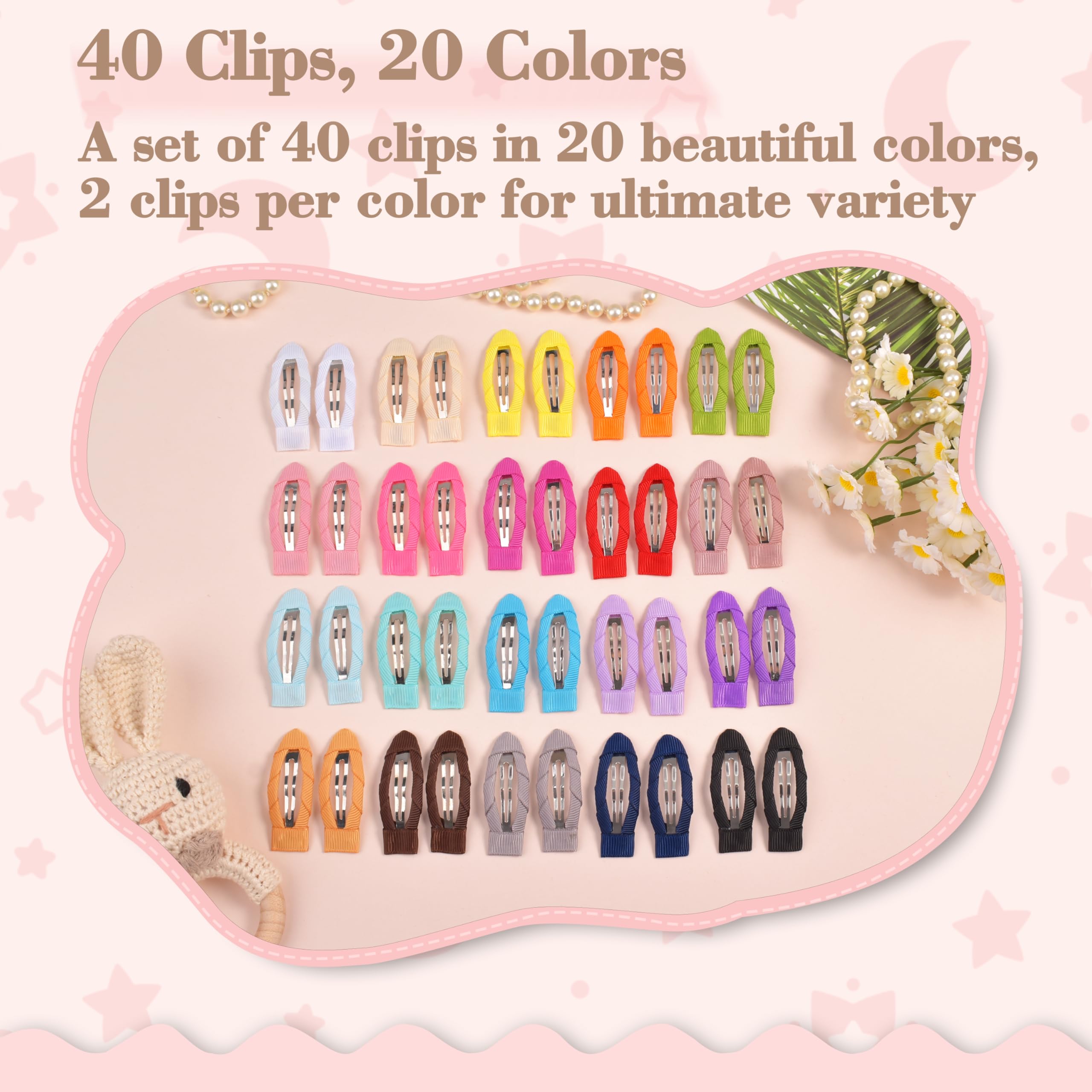 No-Slip 2 Inch Snap Hair Clips for Toddlers, Girls, Kids & Women - 20 Pairs Solid Color Hair Barrettes - Perfect for School, Parties & Everyday Styling