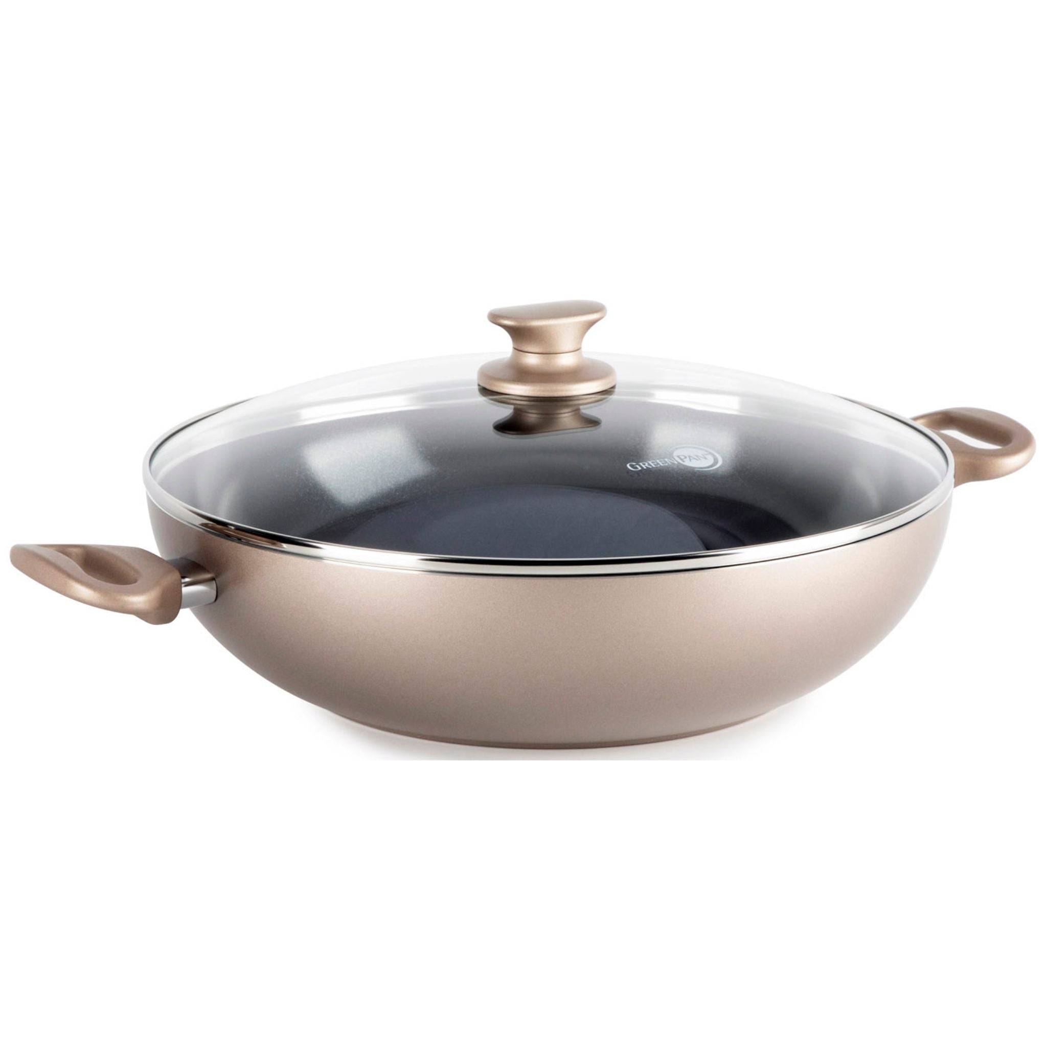 GreenPan Cambridge Bronze 36cm Non-Stick Wok Pan with Tempered Glass Lid - Healthy Ceramic Coating, Induction Compatible - Perfect for Stir-Frying, Sautéing & Asian Cooking (GPCBR675983)