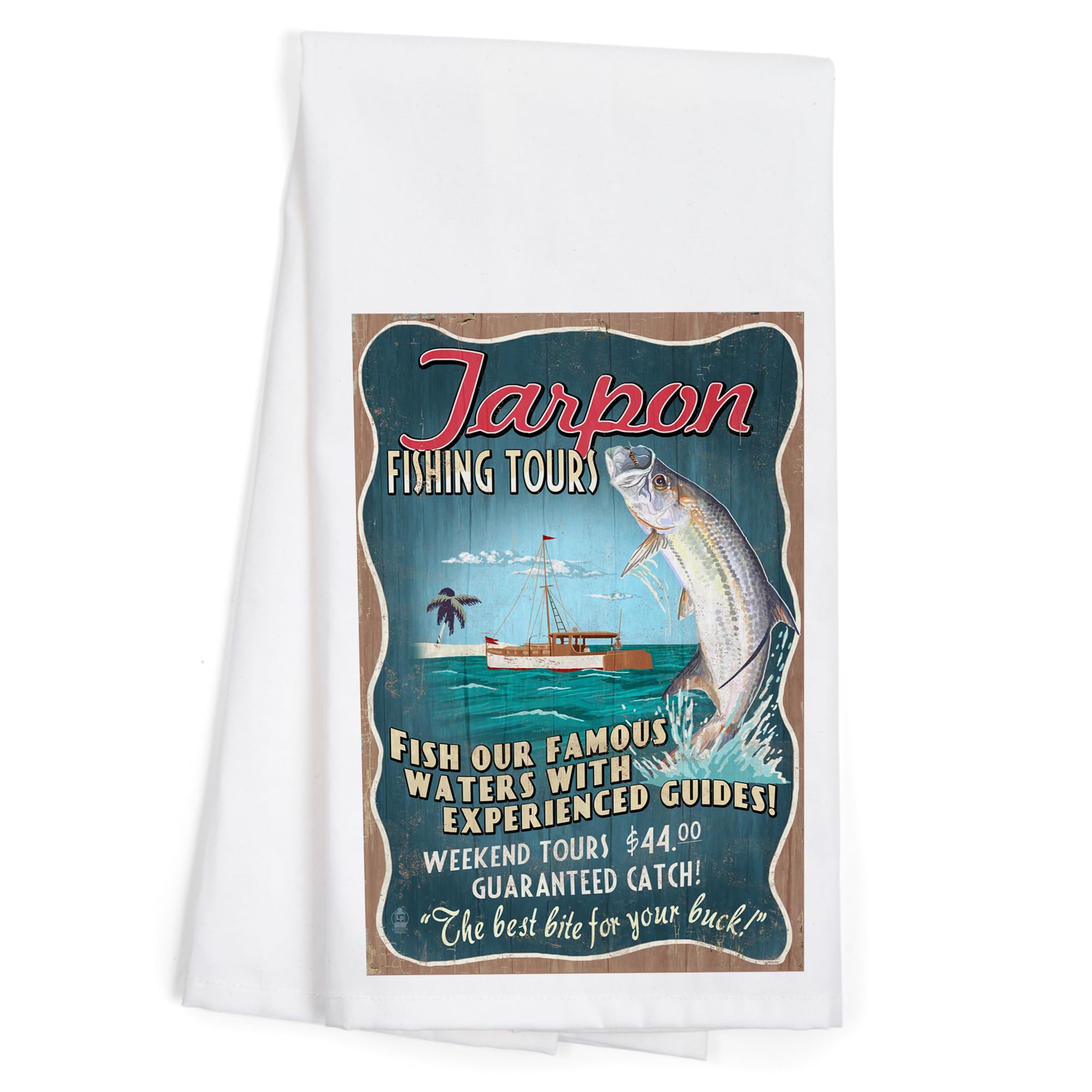 Vintage Tarpon Fishing Tours Cotton Tea Towel - Decorative Kitchen Hand Towel for Home & Coastal Decor | Perfect for Beach Houses, Fishing Cabins & Nautical Themed Kitchens