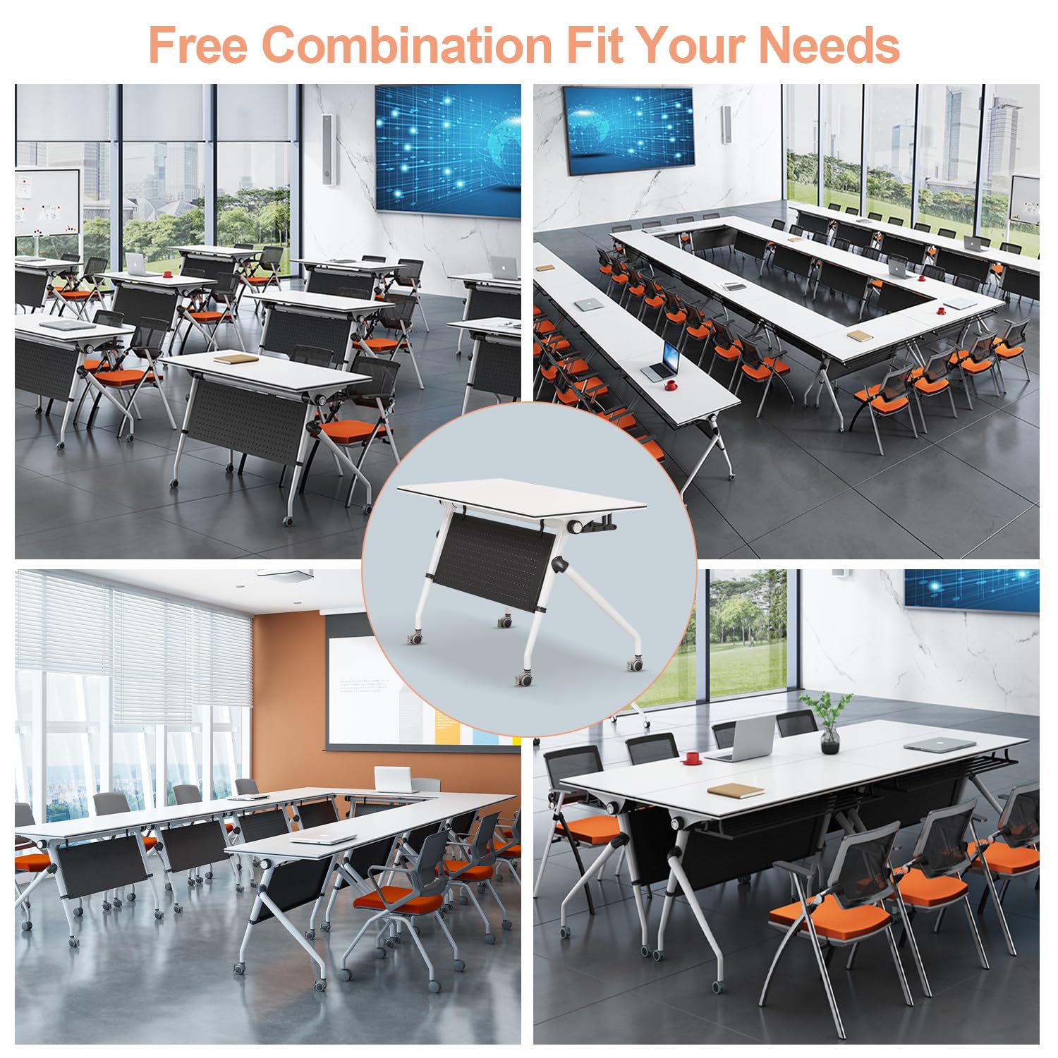 6FT White Flip Top Mobile Conference Table - 55