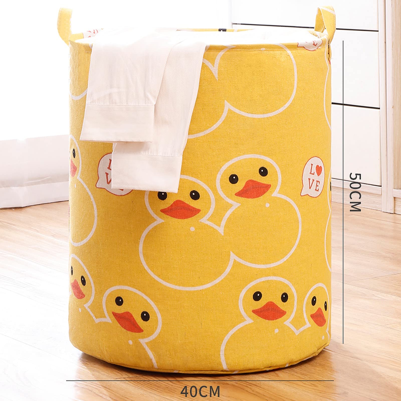 **Wolpin Waterproof Laundry Bag & Toy Storage Organizer - Foldable, Moistureproof, Large 63L Capacity with Handles - Duck Yellow Cotton - Perfect for Kids' Room, Travel & Camping**