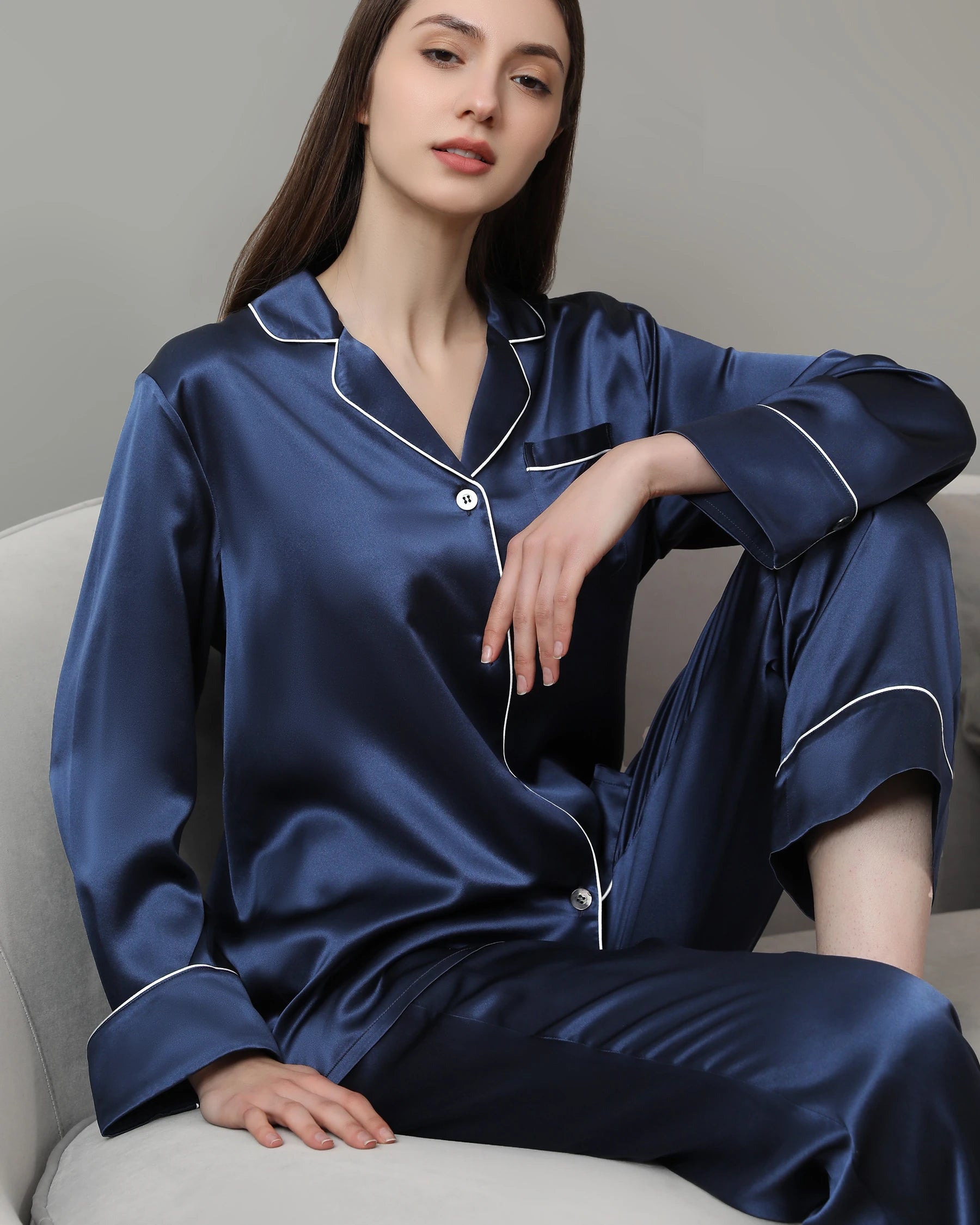 22 Momme Classic Silk Pajamas Set for Women - Luxurious 100% Mulberry Silk Sleepwear - Soft & Breathable Nightwear for Comfortable Sleep & Relaxation at Home