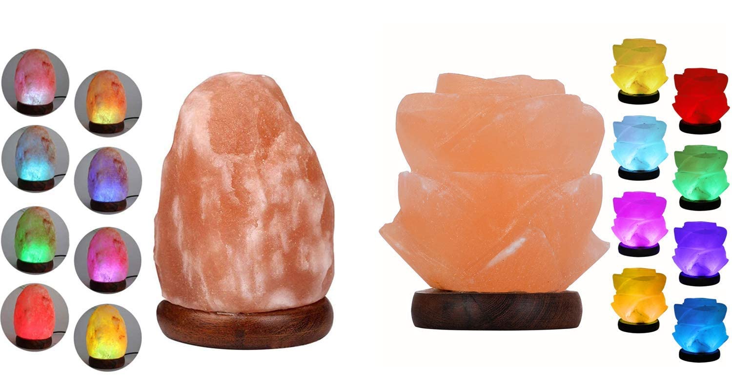 Natural Himalayan Salt Lamp with Flower Shape - Handcrafted Pink Salt Lamp for Home, Office, Yoga & Meditation - Air Purifier & Relaxing Night Light