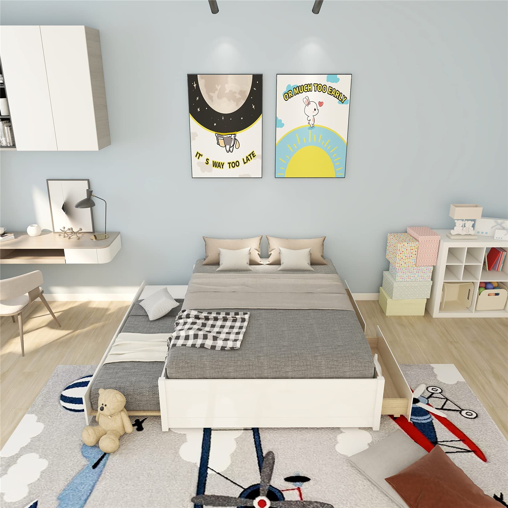 Harper & Bright Designs Full Size Wood Platform Bed Frame with Trundle and Storage Drawers - Space-Saving Captain Bed for Kids, Teens & Adults - Perfect for Small Bedrooms, Guest Rooms & Dormitories - White