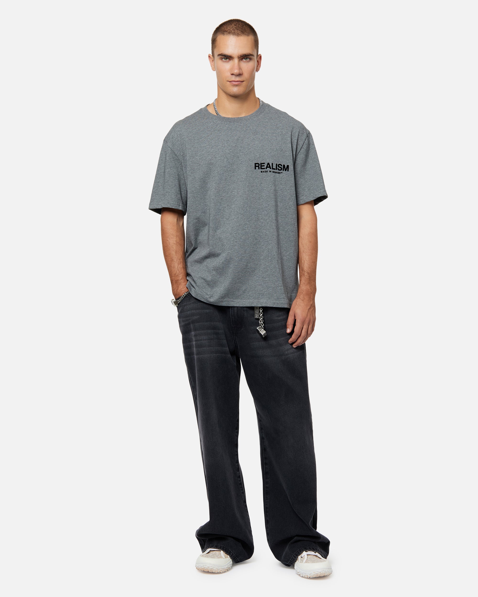 SSS Realism Heaven Logo Tee - Dark Heather Graphic T-Shirt for Men & Women | Streetwear Fashion, Casual Wear, Everyday Outfit