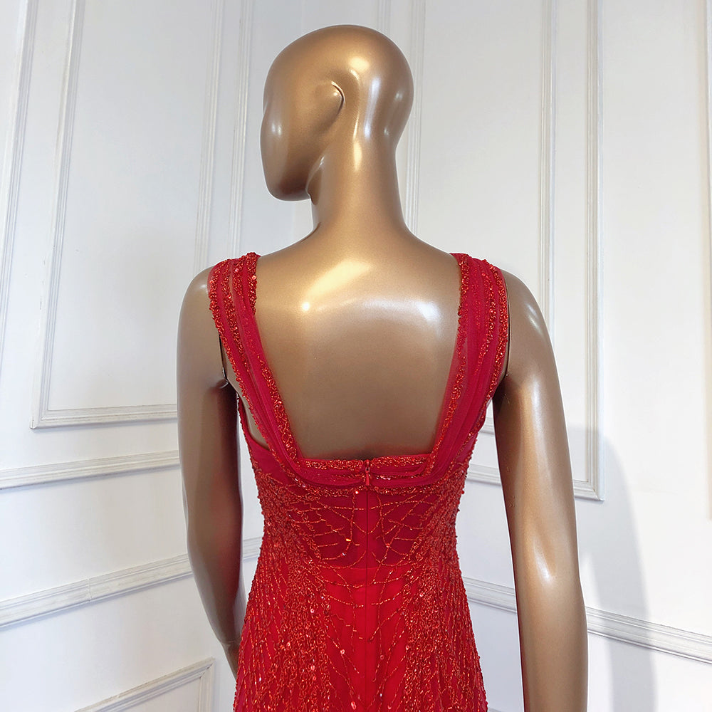 Serene Hill Red Mermaid Evening Gown 2025 - Elegant Beaded Luxury Dress for Women, Sexy Formal Gown for Prom, Wedding, Gala & Special Occasions