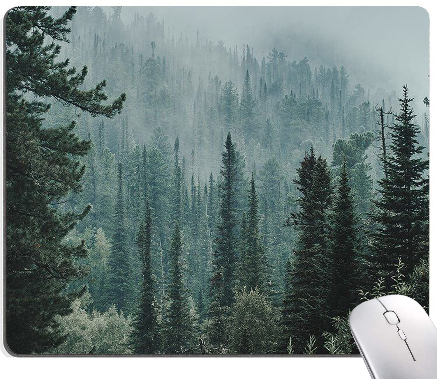 Premium Mist Forest Mouse Pad - Non-Slip Rubber Base, Washable Cloth Surface for Gaming & Office Use - Perfect for Wireless Mouse, Laptop & PC Desks - Natural Landscape Design for Home & Workspace Decor