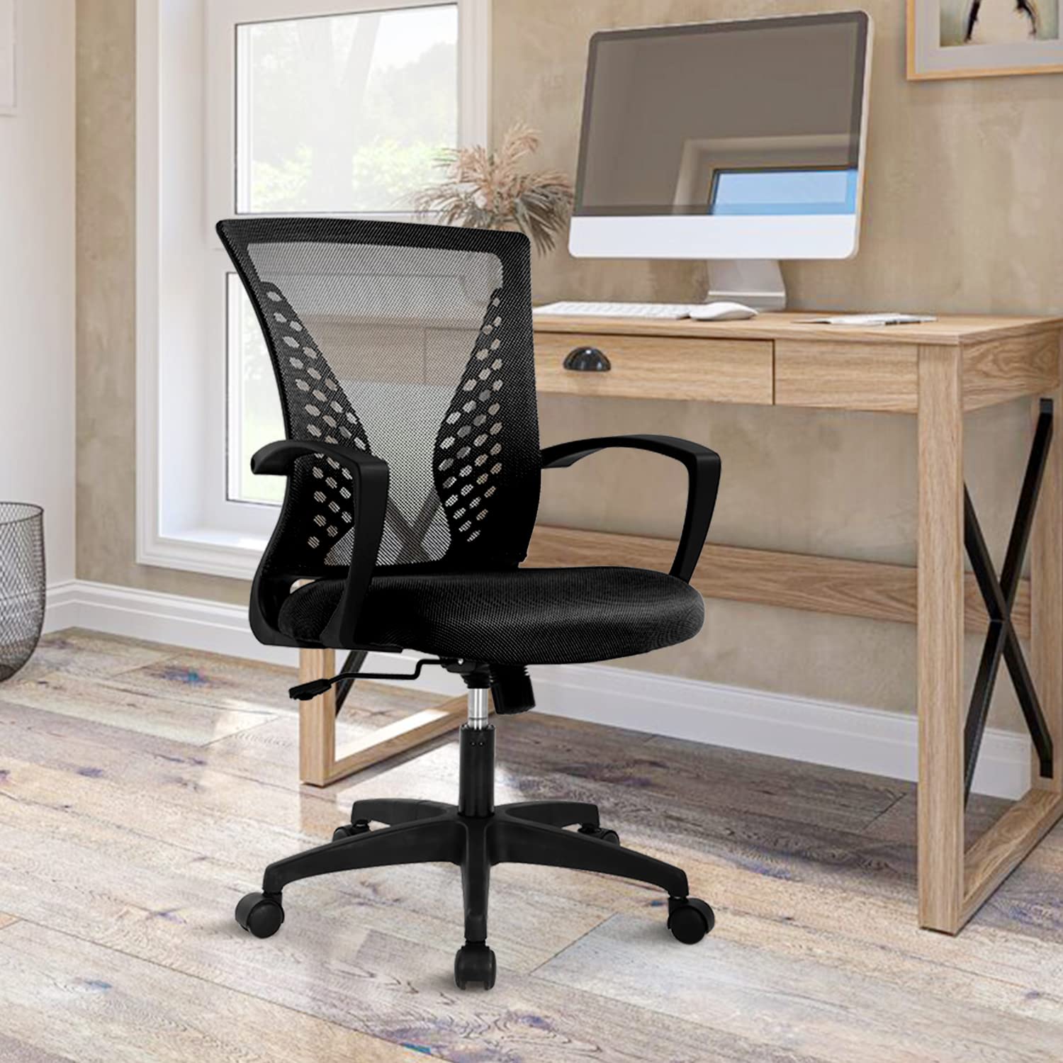 Ergonomic Office Chair for Women - Mid Back Mesh Computer Chair with Adjustable Armrests & Lumbar Support - Breathable Swivel Desk Chair for Home Office, Meeting Room, Gaming & Working - Comfortable & Stylish Silla de Oficina