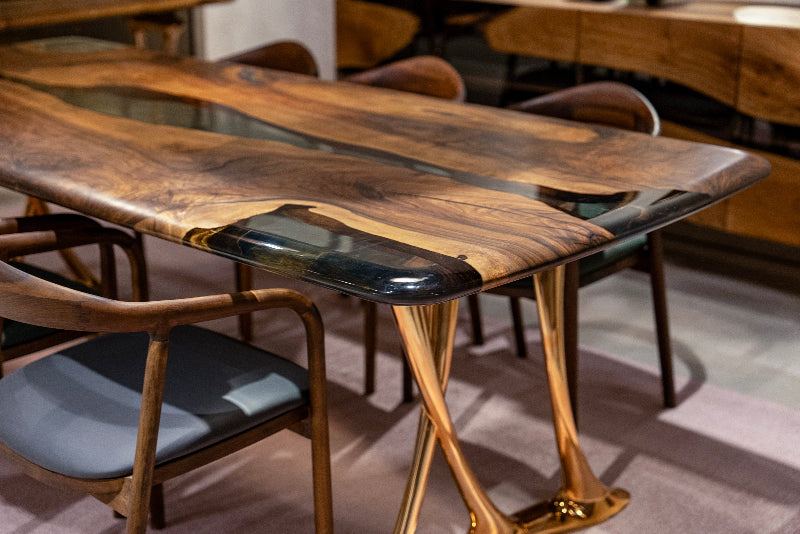 Custom Epoxy Resin Dining Table - Handmade Osso Wood & Resin Live Edge Table for Modern Dining Room, Kitchen, Restaurant & Office Decor