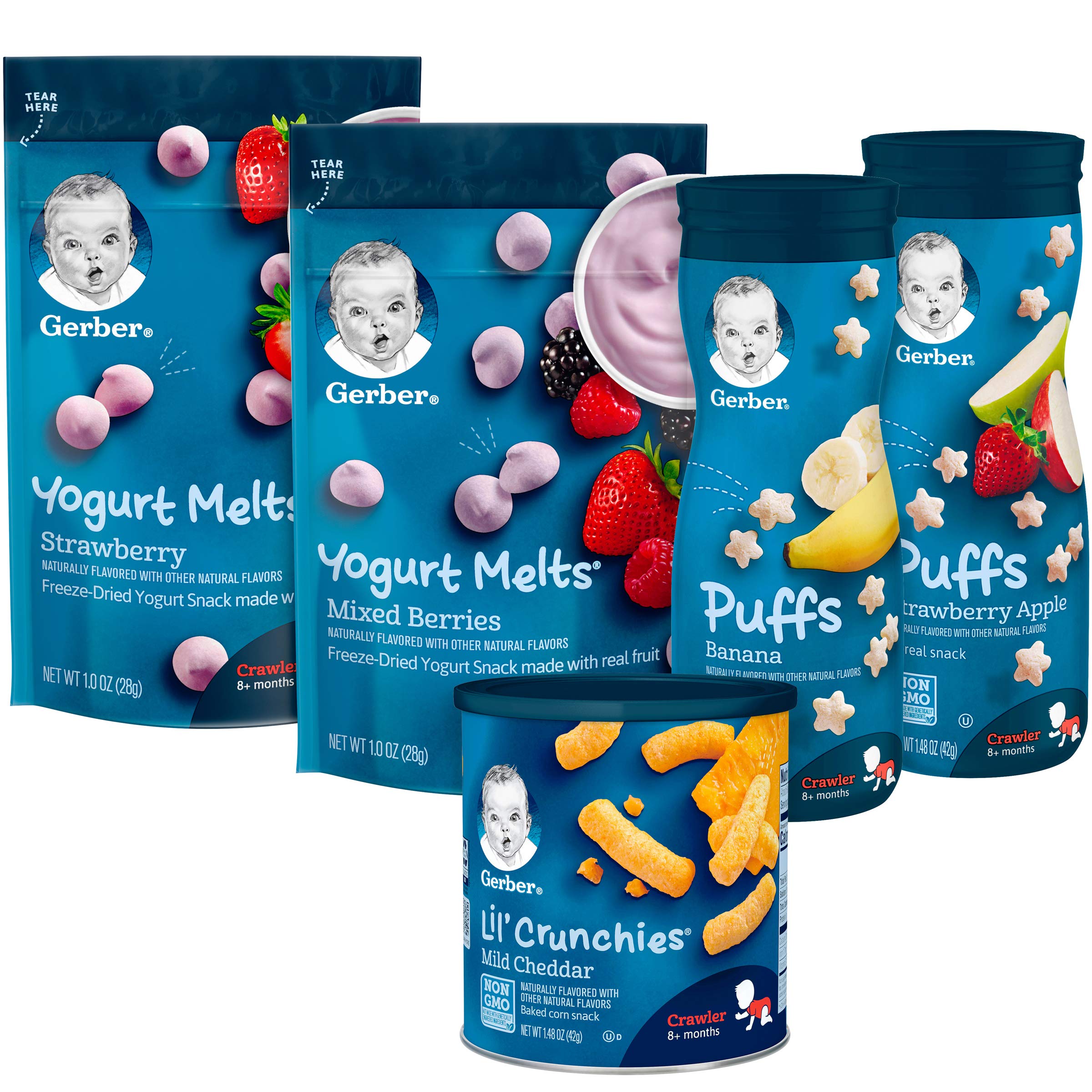 Gerber Baby Snacks Variety Pack (Set of 9) & Lil Crunchies Value Pack (8 Pack) - Healthy Organic Snacks for Toddlers On-The-Go, Daycare & Travel
