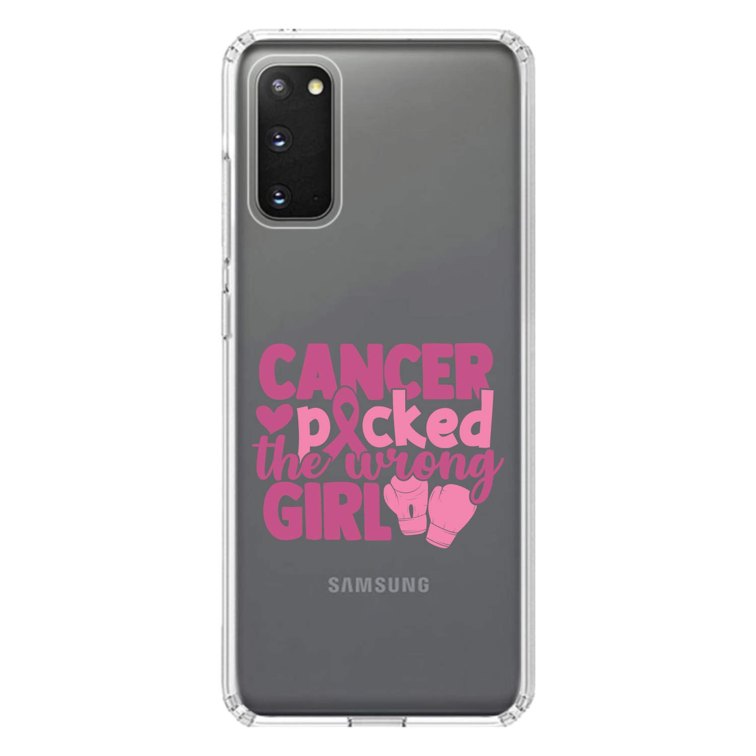 DistinctInk Clear Shockproof Hybrid Case for Samsung Galaxy S20 & S20 5G (6.2 Inch) - Durable TPU Bumper & Acrylic Back with Tempered Glass Screen Protector - Pink Ribbon Cancer Awareness Design - Perfect for Daily Use, Work & Outdoor Activities
