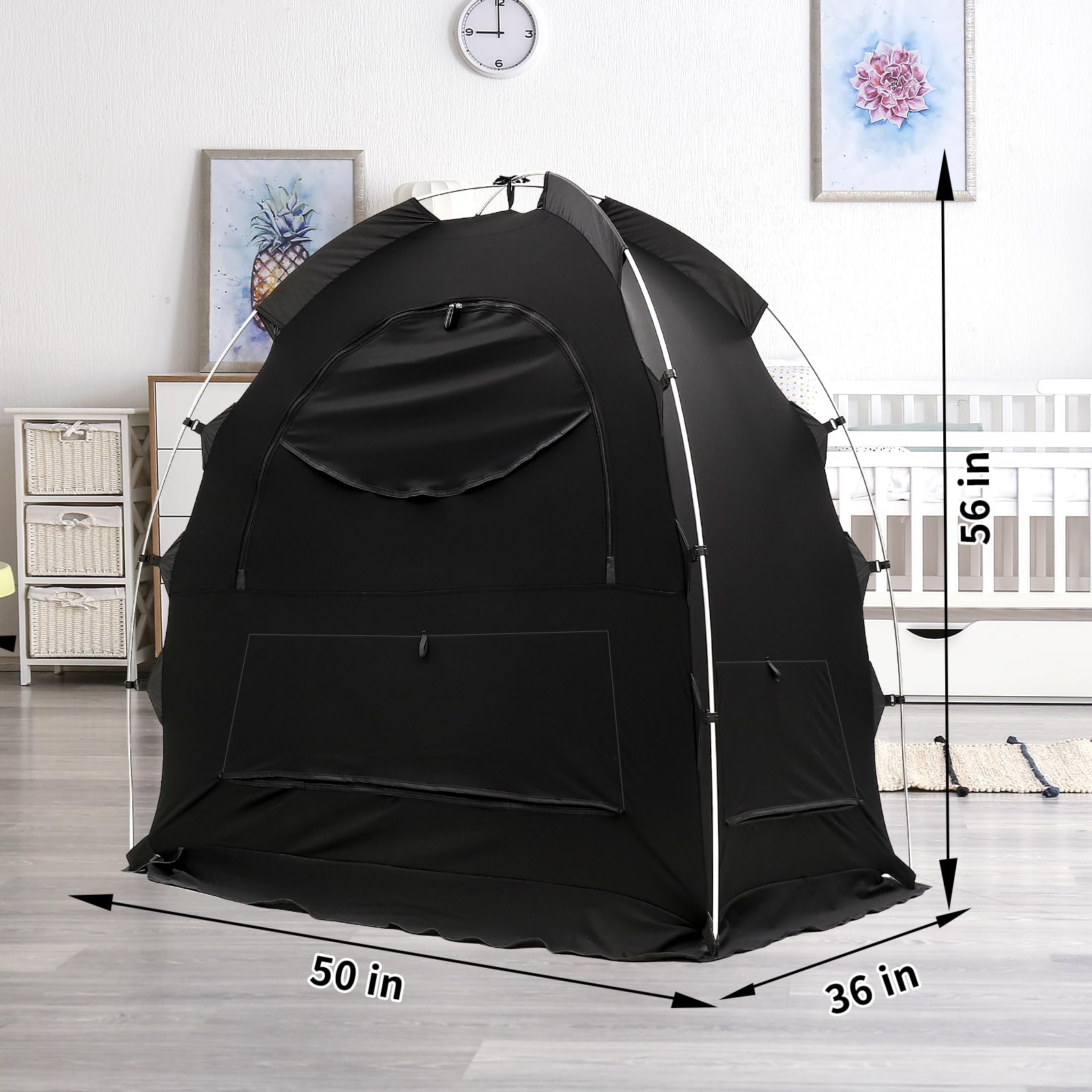 Blackout Sleep Tent for Mini Crib & Pack N Play - 95% Light Blocking Portable Baby Canopy Cover | Nursery, Travel & Indoor Play Tent (Black)