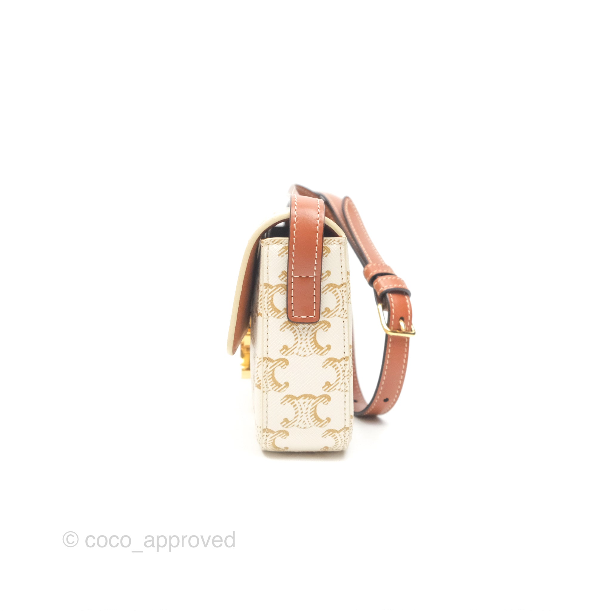 Celine Triomphe Shoulder Bag in White Calfskin & Triomphe Canvas - Elegant Crossbody Purse for Women, Perfect for Work, Date Night & Travel Accessories