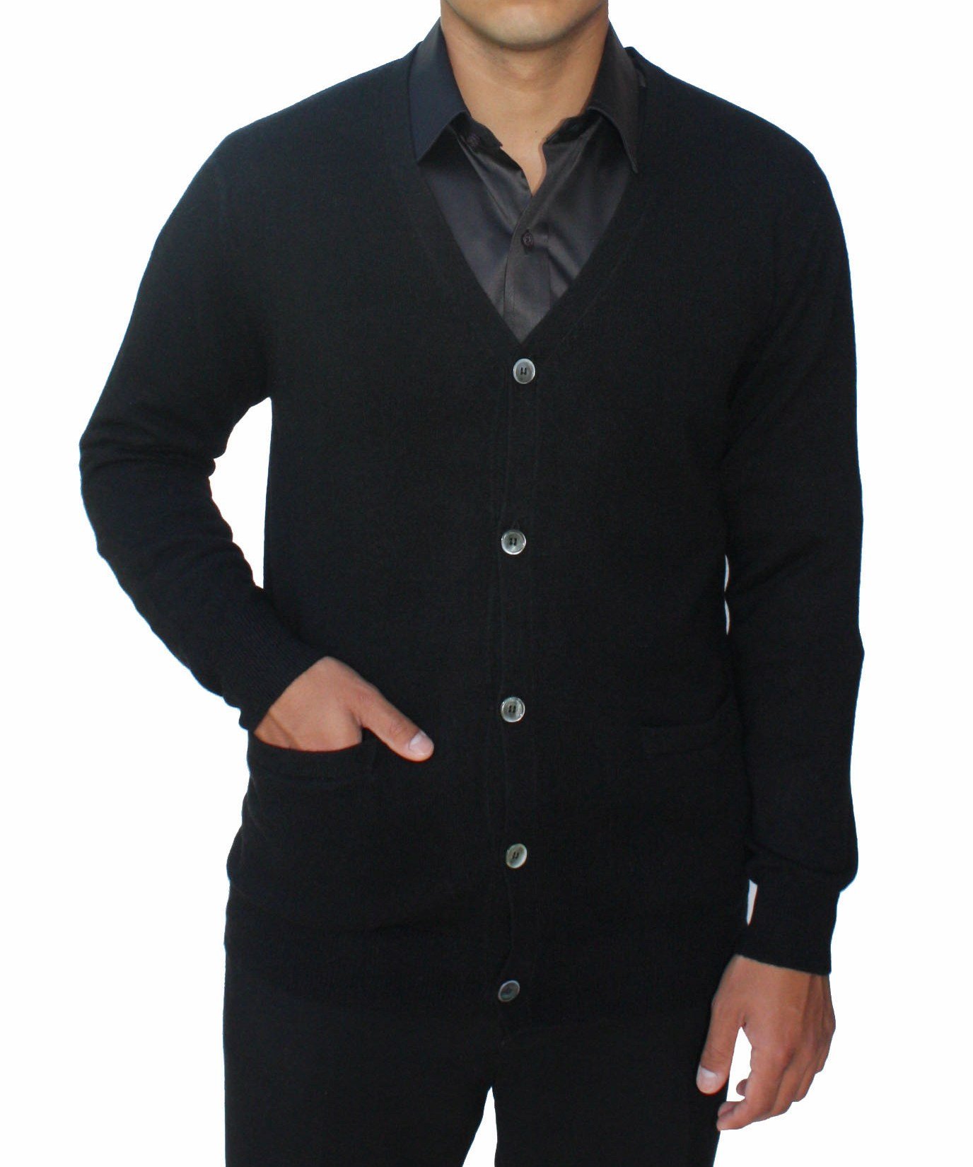 100% Pure Cashmere Men's Long Sleeve Cardigan Sweater with Front Buttons | Luxury Soft Warm Winter Pullover for Office, Travel & Casual Wear