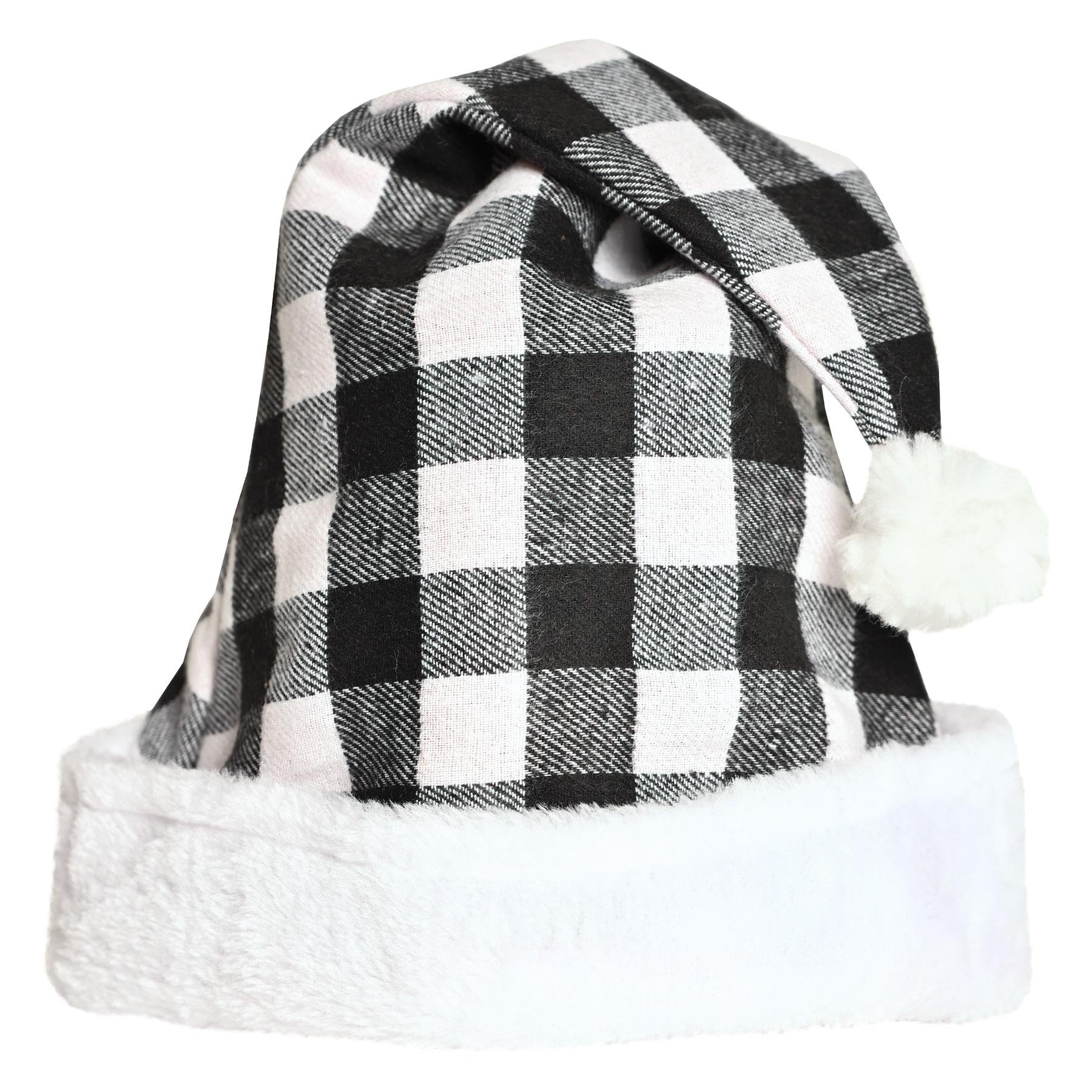 12 Pack Beistle Christmas Plaid Santa Hat - Black & White Holiday Party Hats for Xmas Festive Gatherings, Office Celebrations & Family Photos