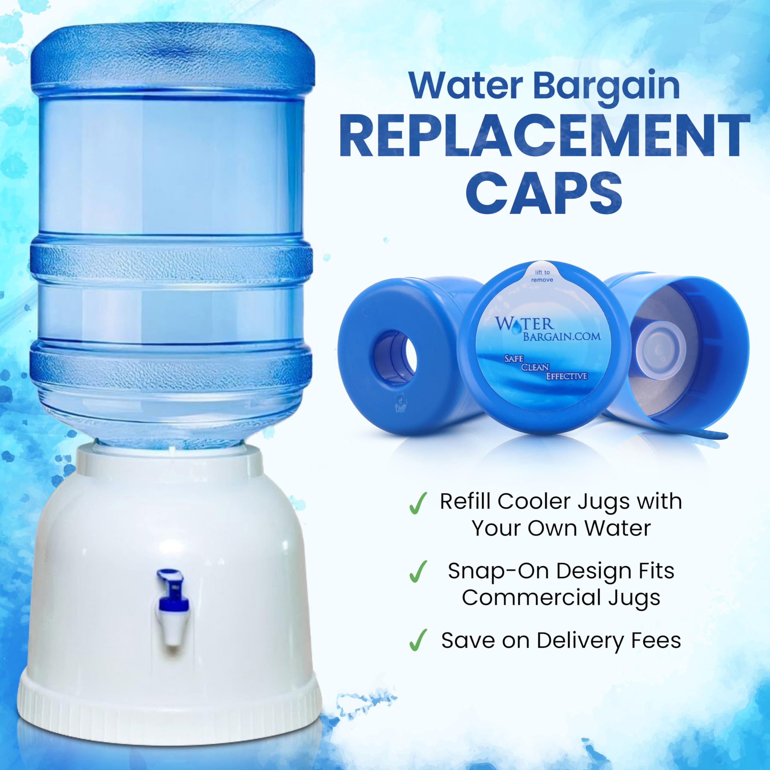 Premium Spill-Proof Water Bottle Caps - USA Made 3 & 5 Gallon Jug Lids - Fits 2, 3, 5, 6 Gallon Containers - Ideal for Camping, Emergency Kits & Office Water Dispensers