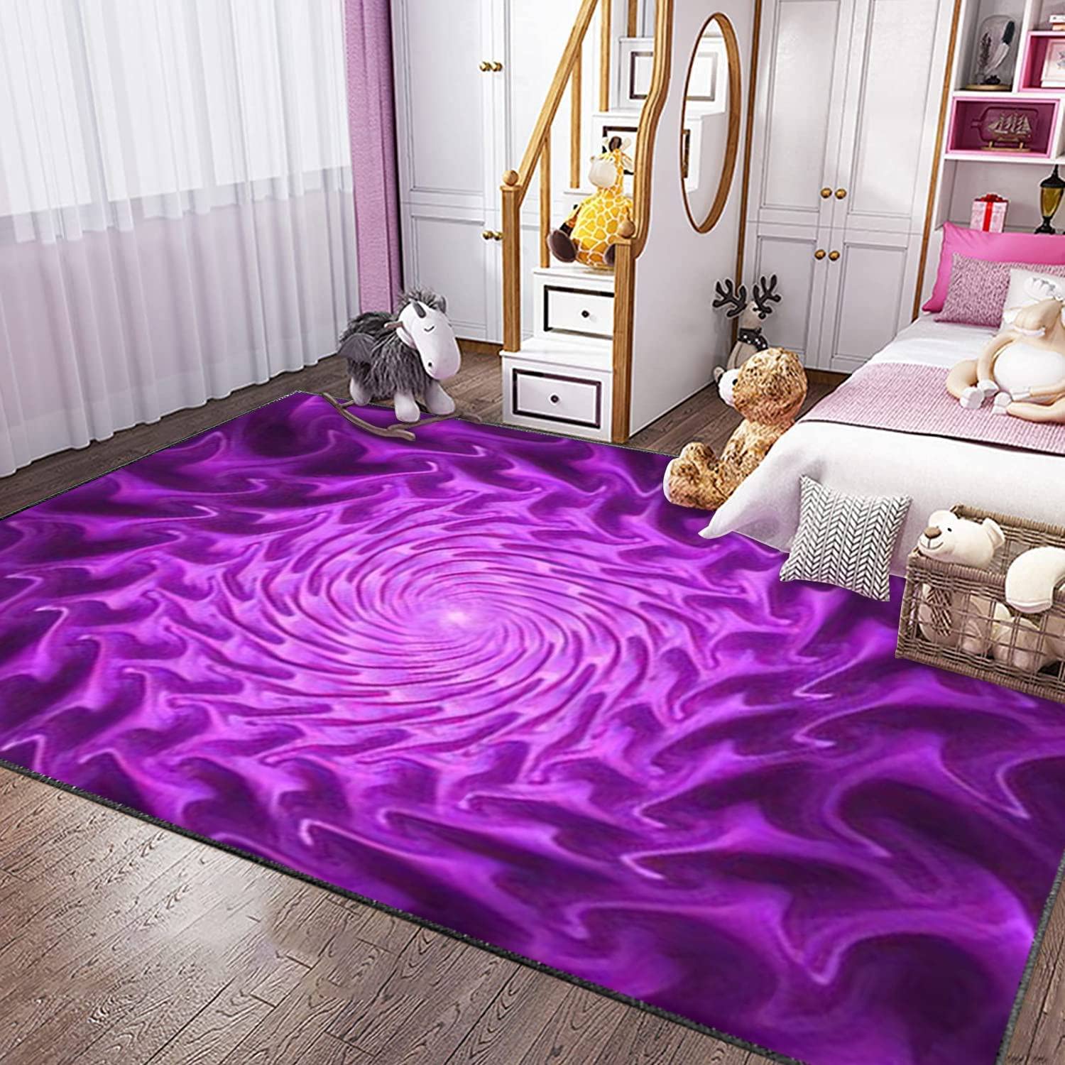 Modern 3D Abstract Fractal Art Non-Slip Area Rug - Extra Large Yoga Mat Runner for Living Room, Bedroom & Playroom - Creative Home Decor Carpet for Girls Room, Meditation Space & Contemporary Interior Design