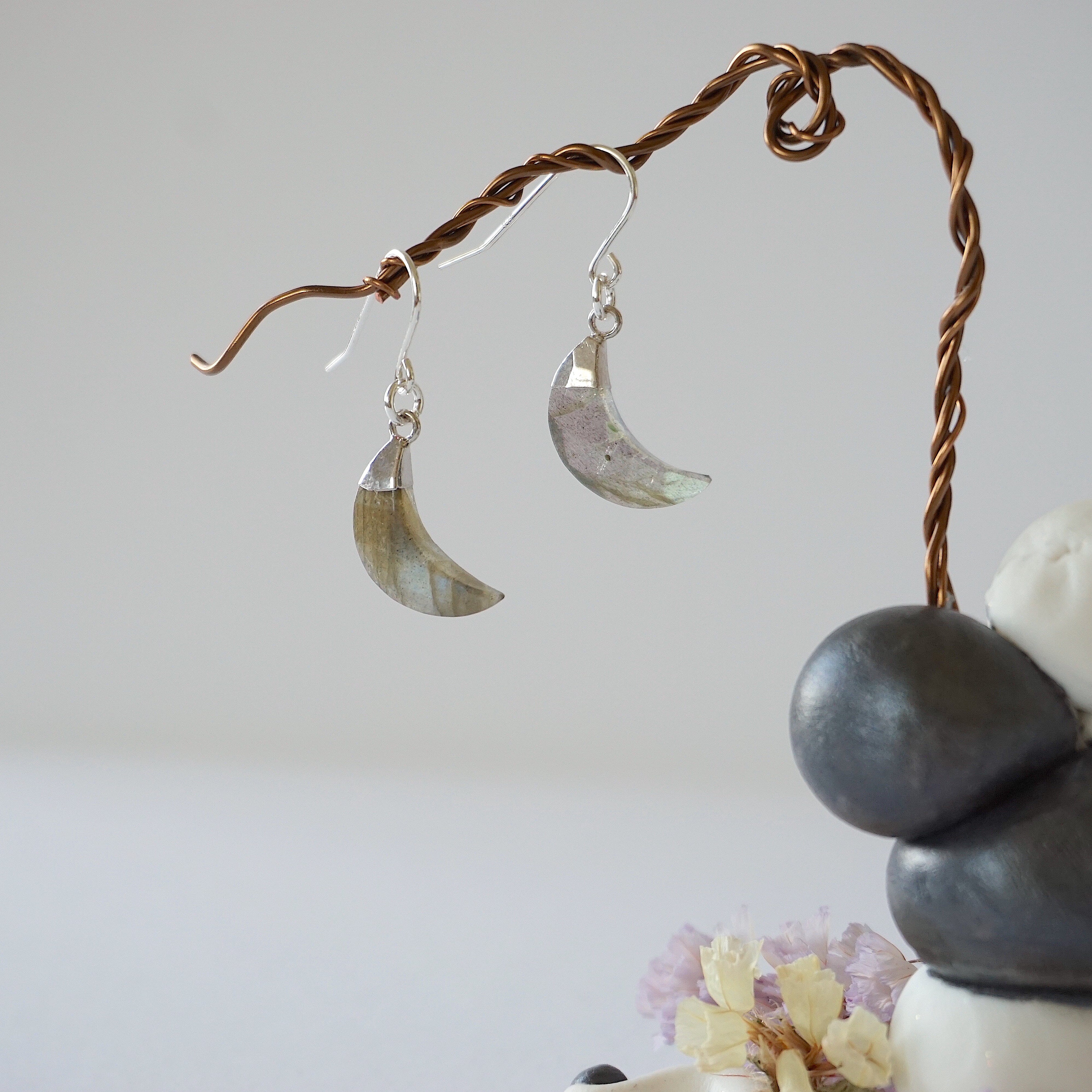 Labradorite Moon Drop Earrings - Sterling Silver Dangle Earrings for Women - Perfect for Evening Parties, Weddings & Special Occasions