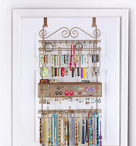 Longstem Hanging Jewelry Organizer #7100 - Bronze Over-the-Door/Wall Mount Jewelry Storage Holder for Earrings, Necklaces, Bracelets & Watches (Holds 300+ Pieces) - Perfect for Bedroom, Closet & Bathroom Organization