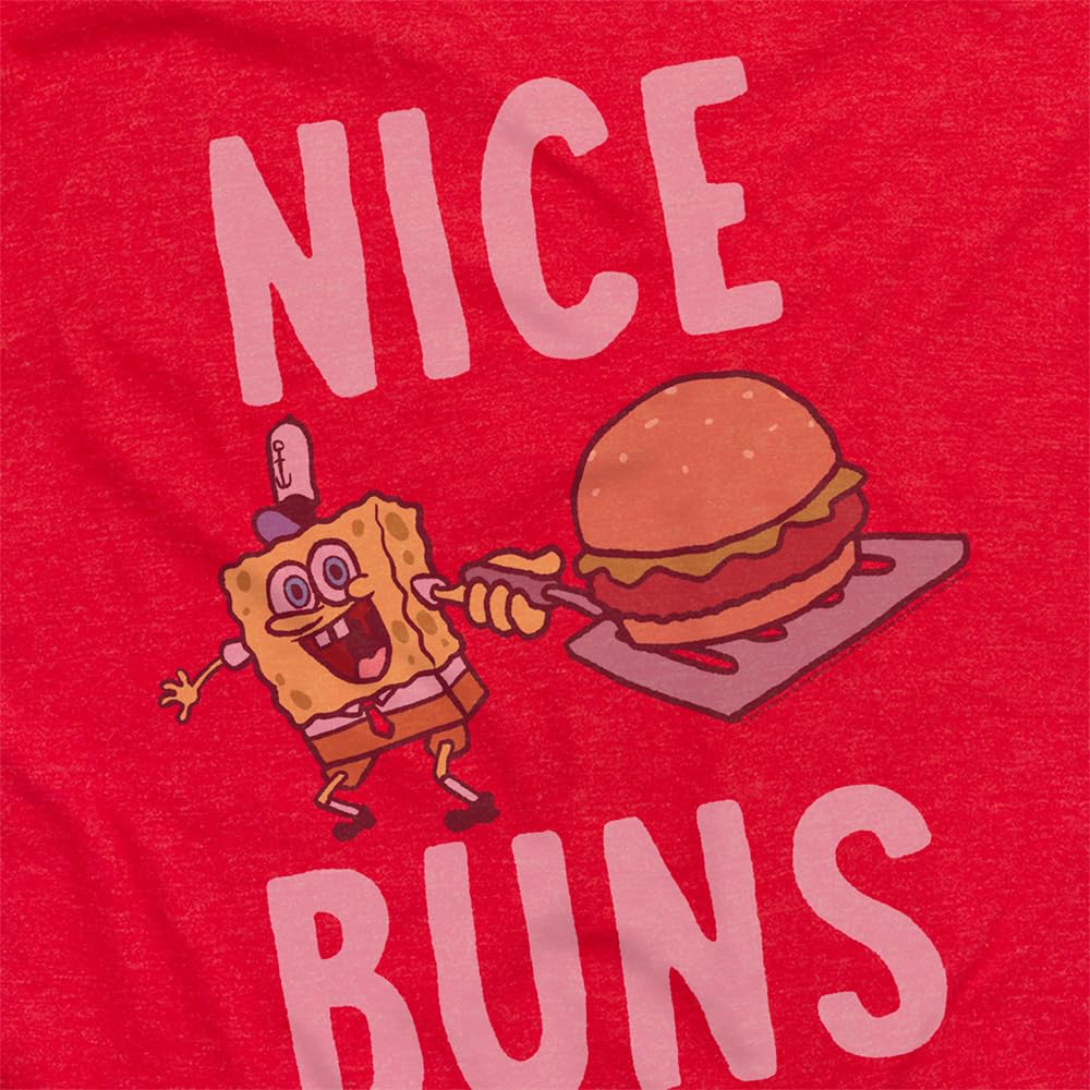 Popfunk Official Spongebob Nice Buns Adult Unisex Classic Ring-Spun Cotton T-Shirt | Funny Cartoon Graphic Tee for Men & Women | Casual Wear, Gift Idea, Cosplay, Party Outfit